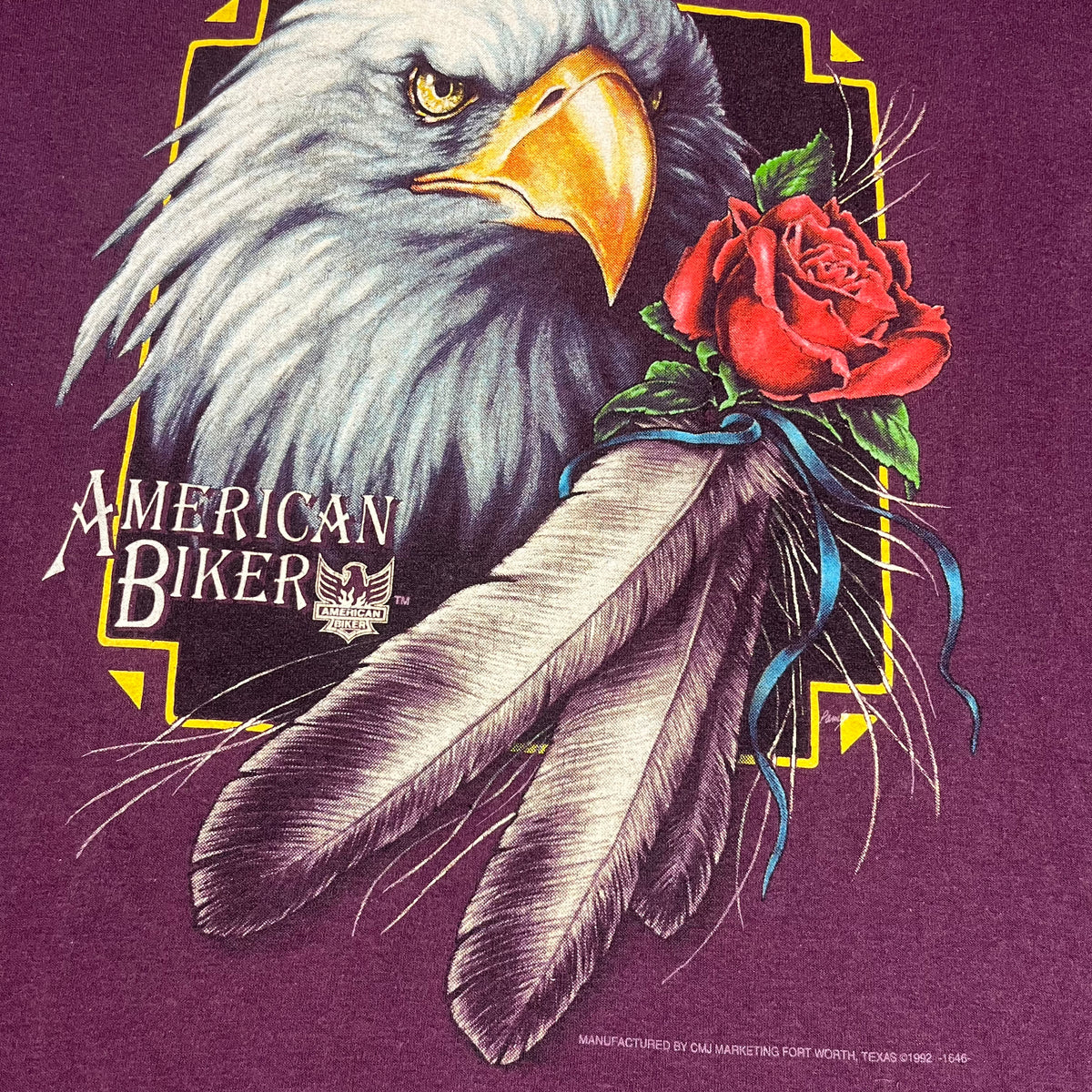 Vintage American Biker &quot;3D Emblem&quot; Eagle Rose T-Shirt