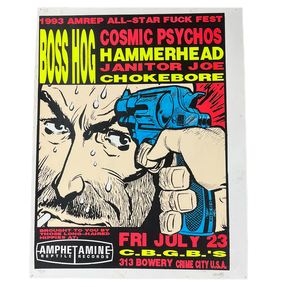 Vintage Amphetamine Reptile Records All-Star Fuck Fest CBGB&#39;s &quot;Boss Hog Cosmic Psychos&quot; Frank Kozik Signed and Numbered #40/500 Poster