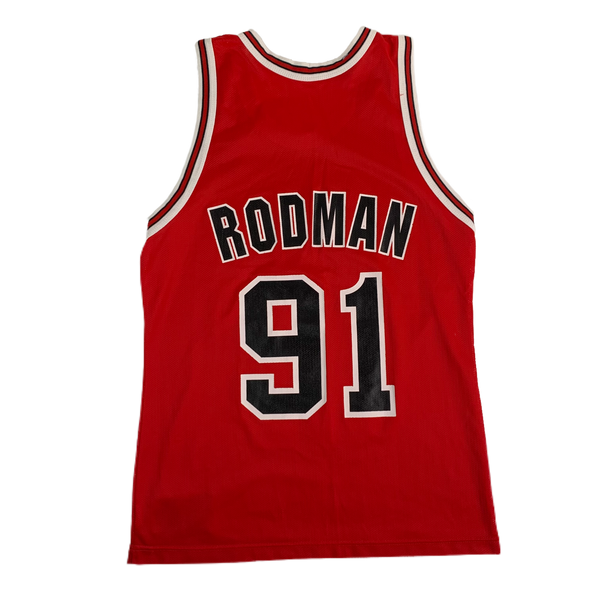Vtg 90’s EUC Chicago Bulls Dennis Rodman Champion Jersey Black Sz 40 Made  In USA