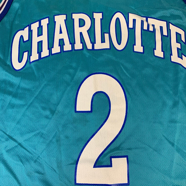 Vintage 90s Champion Jersey Charlotte Hornets Larry Johnson NBA Size 36
