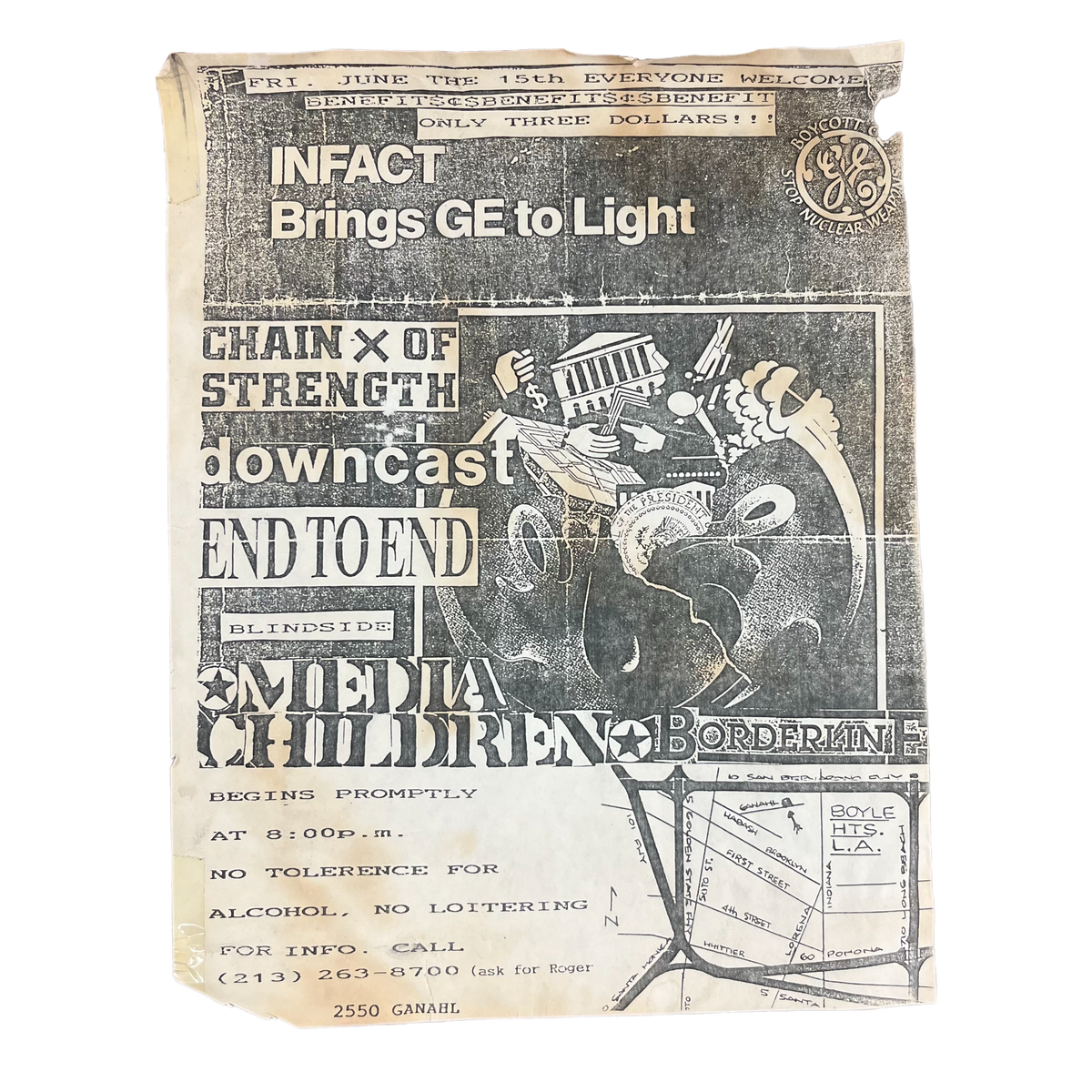 Vintage Chain Of Strength Downcast End To End &quot;Boyle Heights, LA&quot; Show Flyer