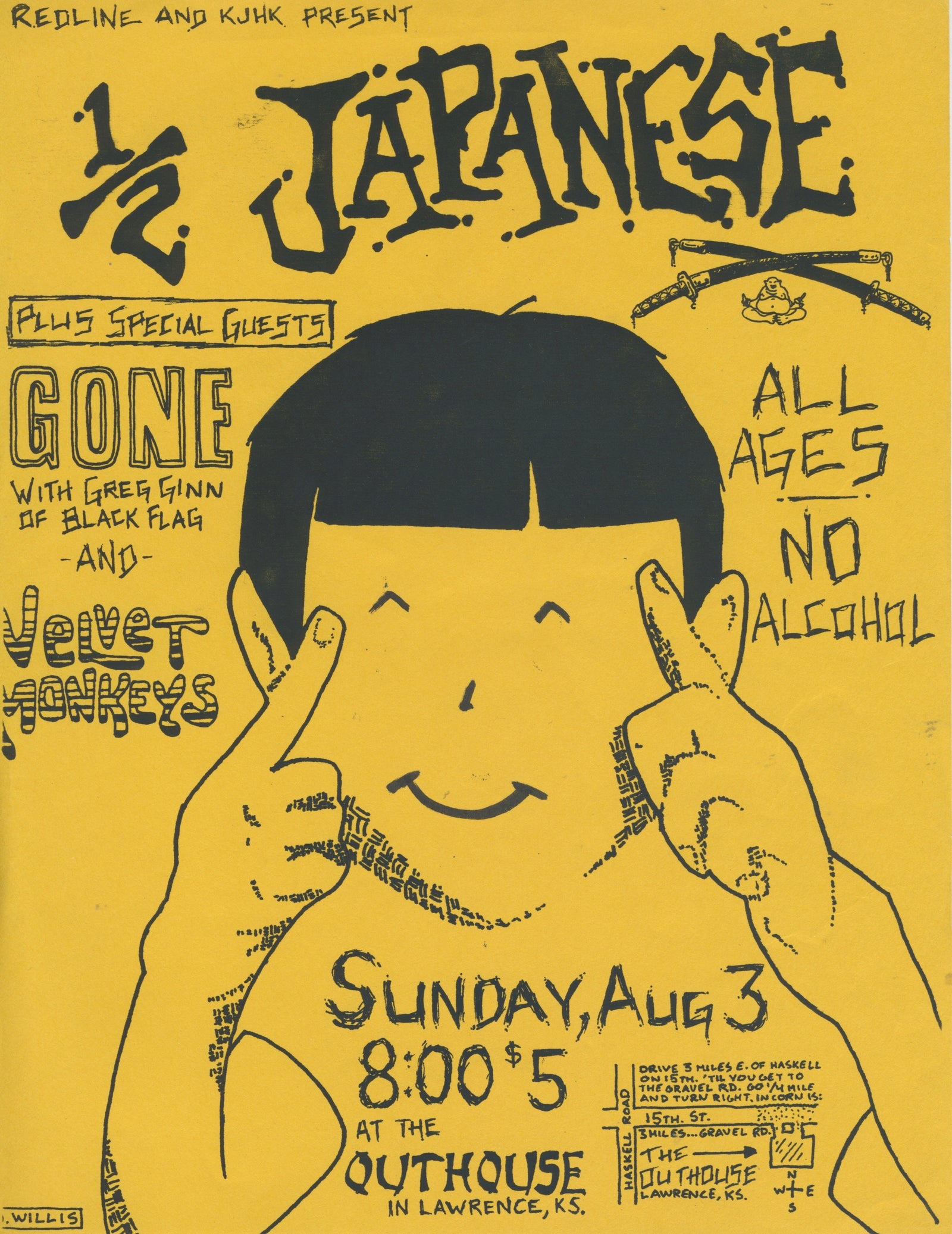 Vintage Half Japanese Gone Velvet Monkeys "Outhouse" Lawrence, KS Show Flyer - jointcustodydc