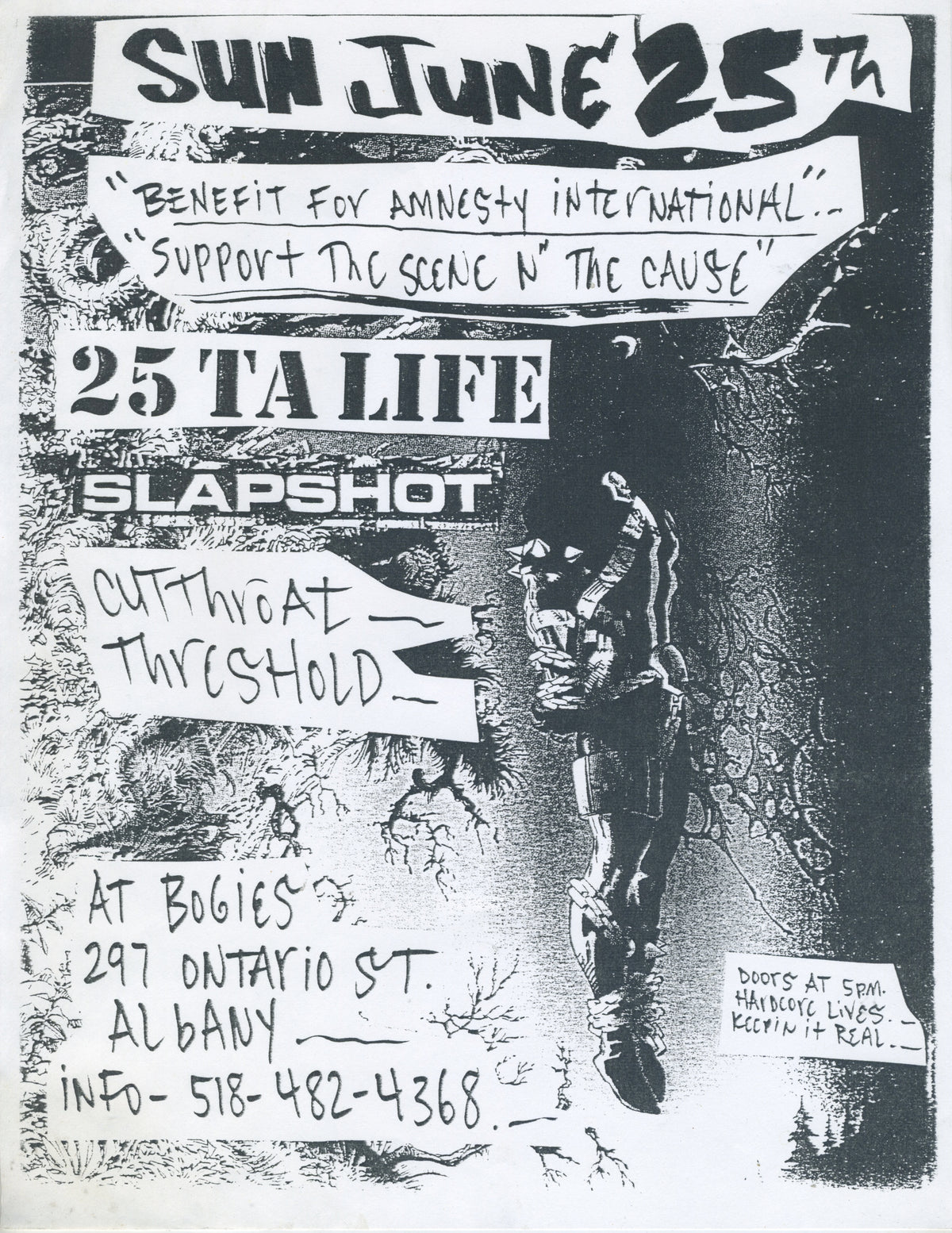 Vintage 25 Ta Life "Benefit For Amnesty International" Slapshot Cutthroat Threshold Albany, NY Flyer - jointcustodydc