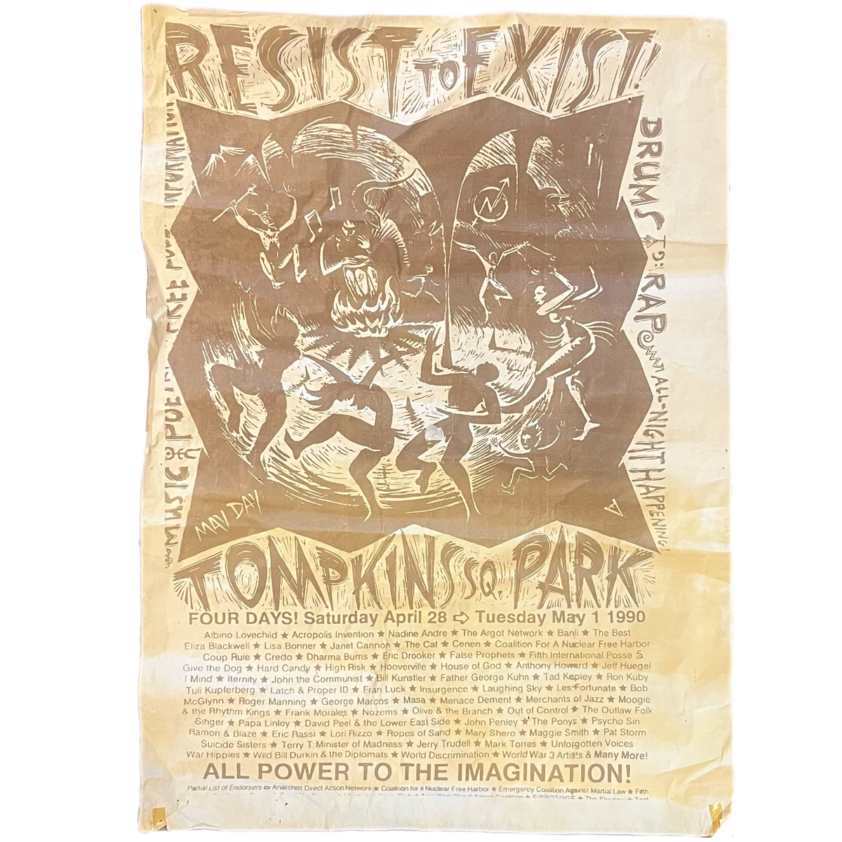 Vintage Resist To Exist! &quot;Tompkins Square Park&quot; NYC &#39;90 Squatters May Day Festival Poster