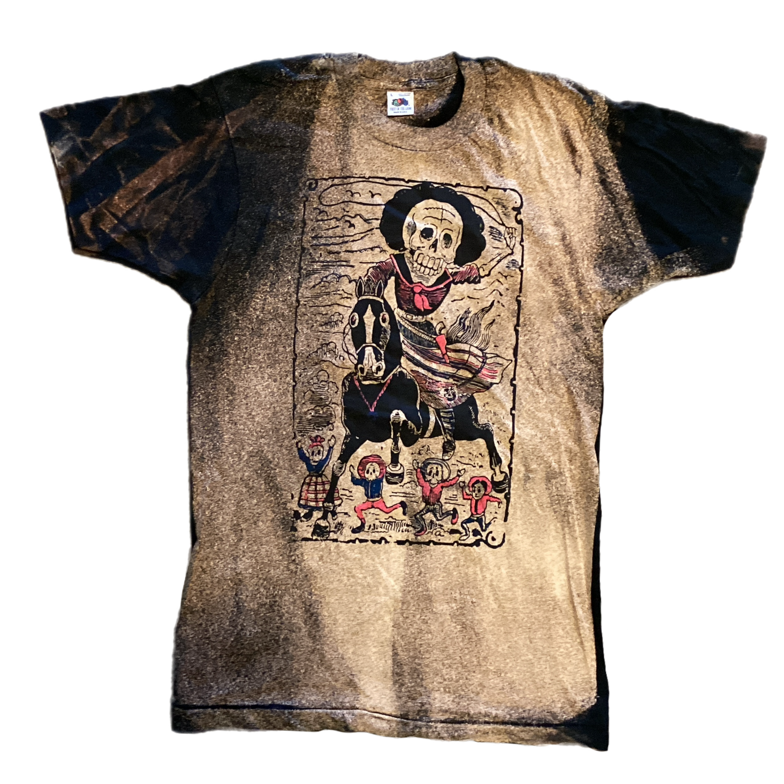 Vintage Jose Guadalupe Posada "Day Of The Dead" Bleach Splatter T-Shirt - jointcustodydc