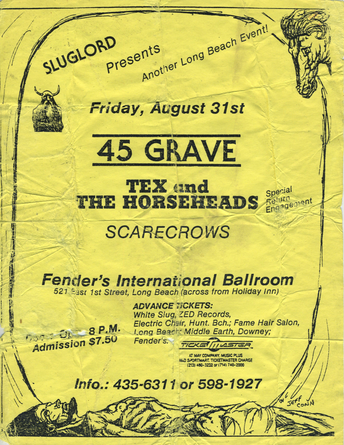 Vintage 45 Grave Tex and The Horseheads "Fender's Ballroom" Scarecrows Flyer - jointcustodydc