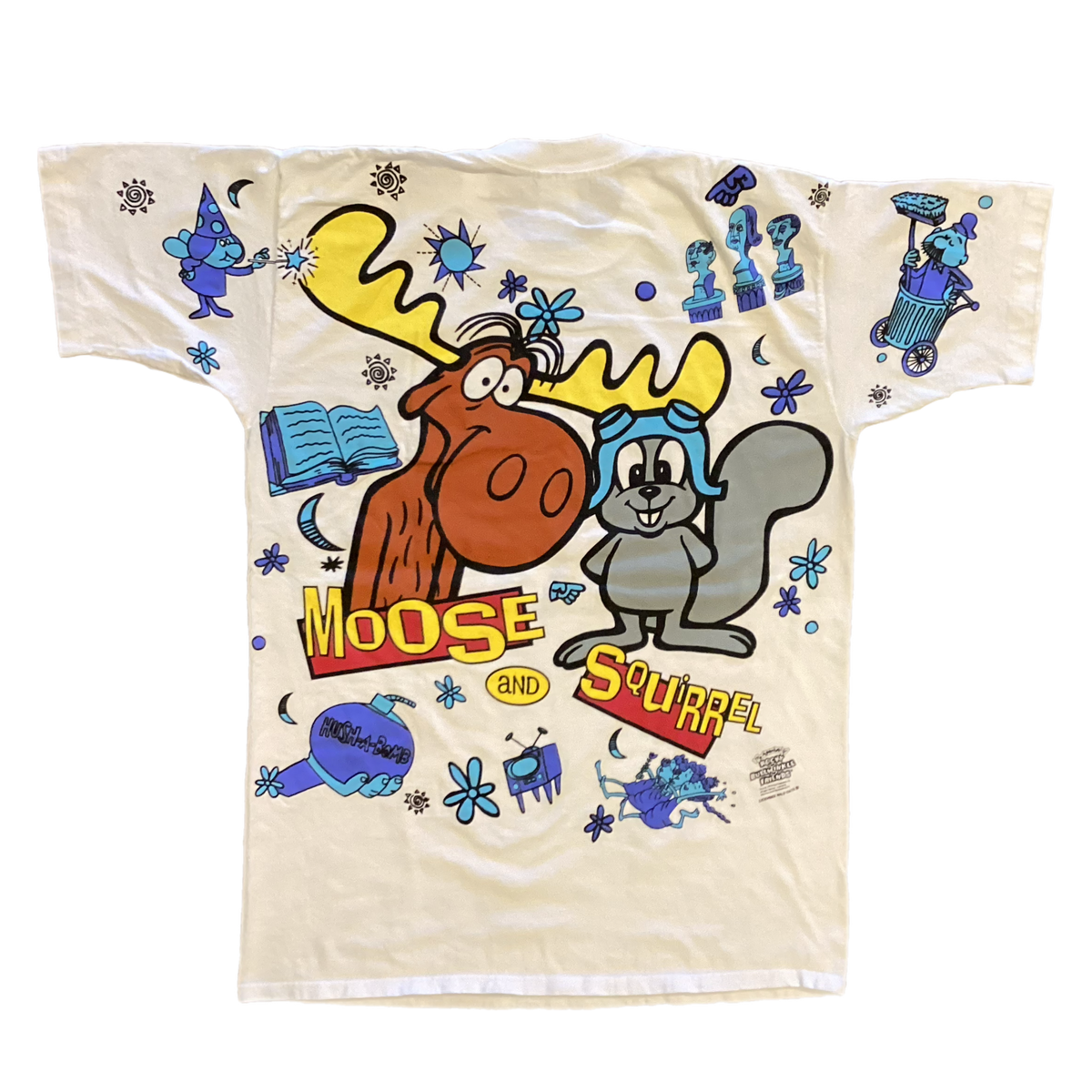 Vintage The Adventures Of Rocky And Bullwinkle And Friends &quot;AOP&quot; &#39;93 T-Shirt