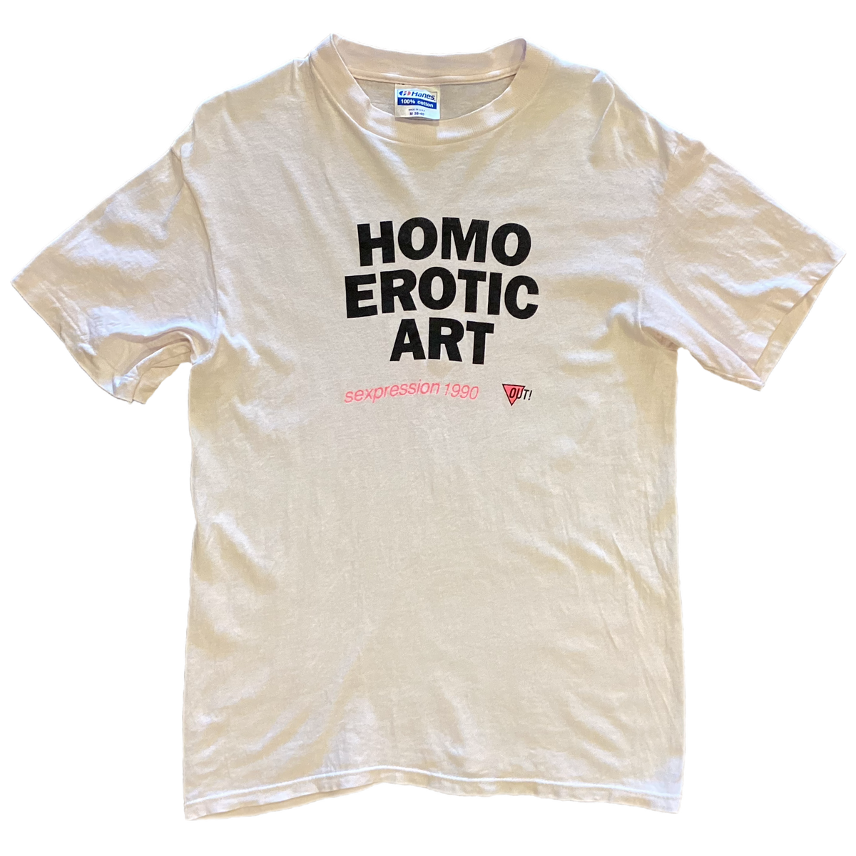 Vintage OUT! &quot;Homo Erotic Art&quot; Sexpression &#39;90 Light Pink T-Shirt