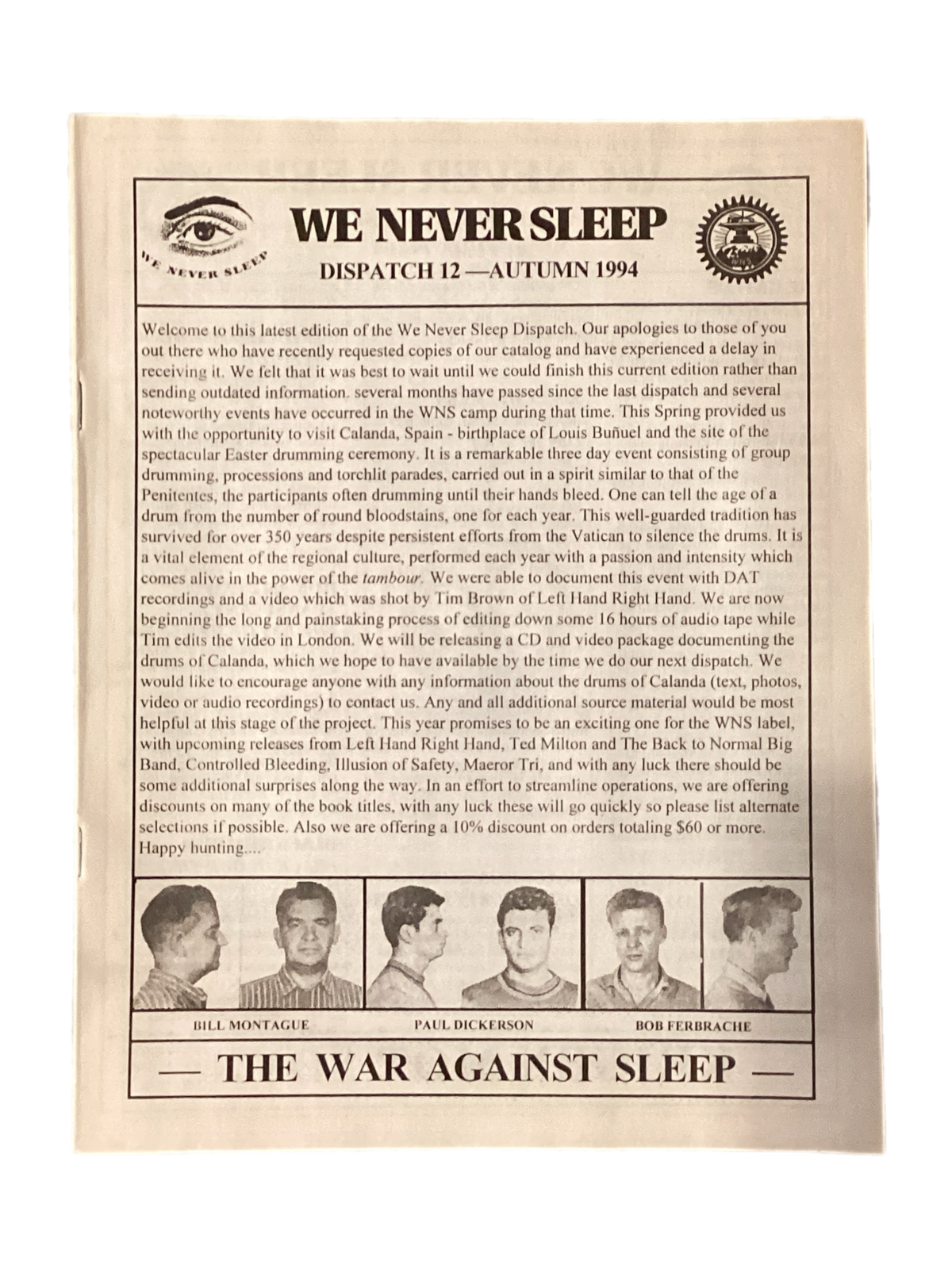 Vintage We Never Sleep "Dispatch Twelve" Label and Distro Catalog