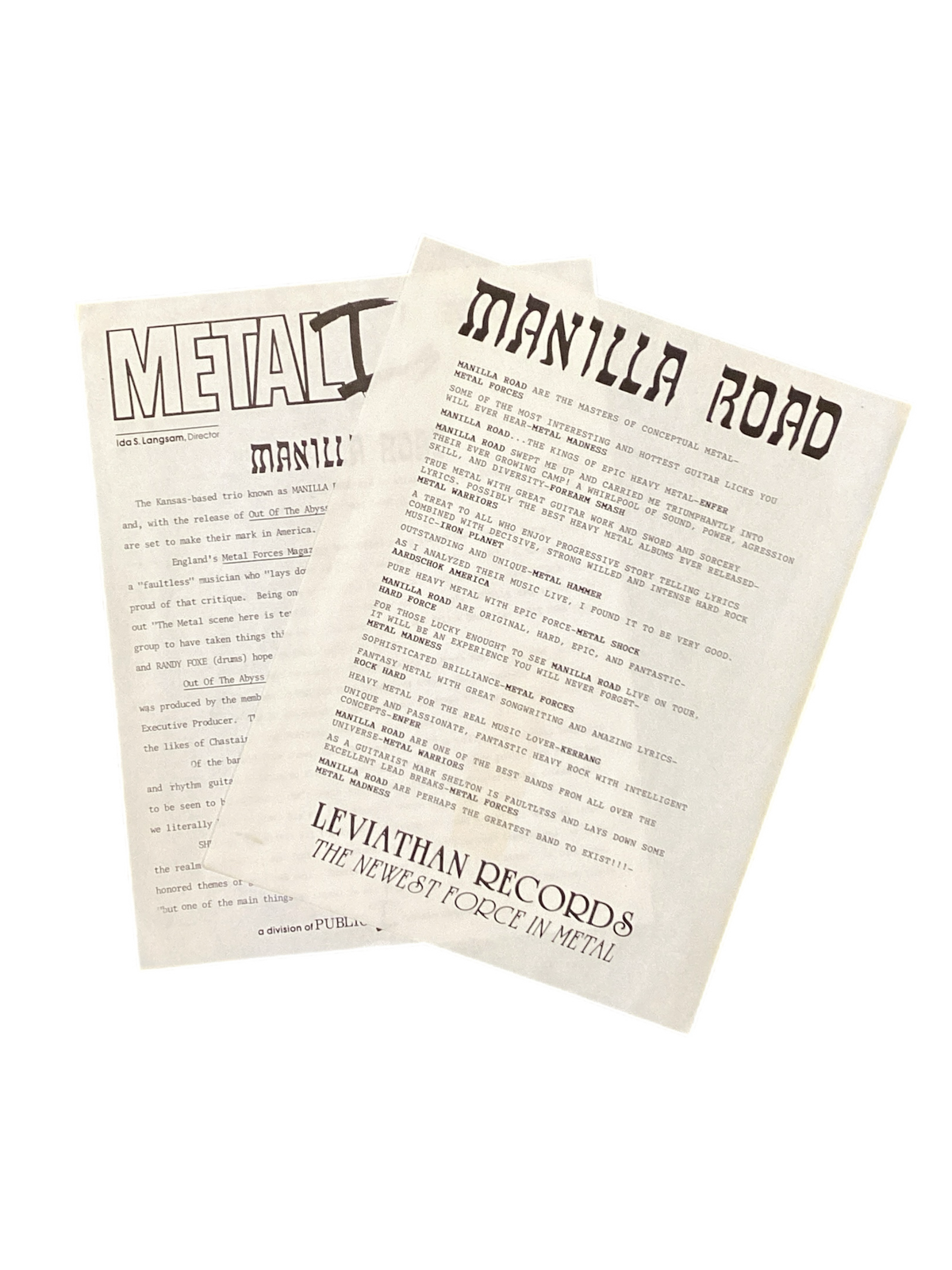 Vintage Manilla Road "Out of the Abyss Era" Press Sheet Set
