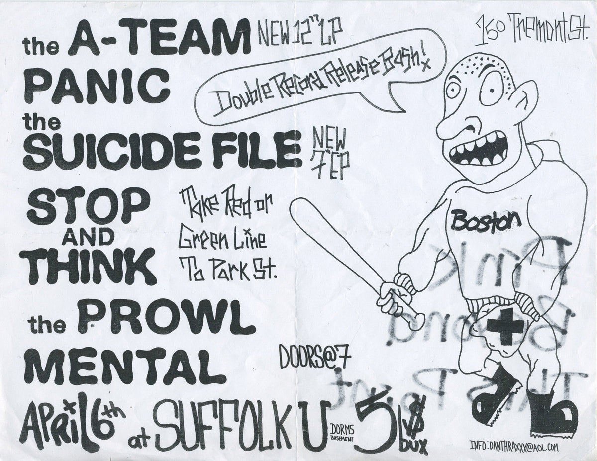 Vintage The A-Team Panic Suicide File Stop And Think The Prowl Mental "Suffolk U" Show Flyer