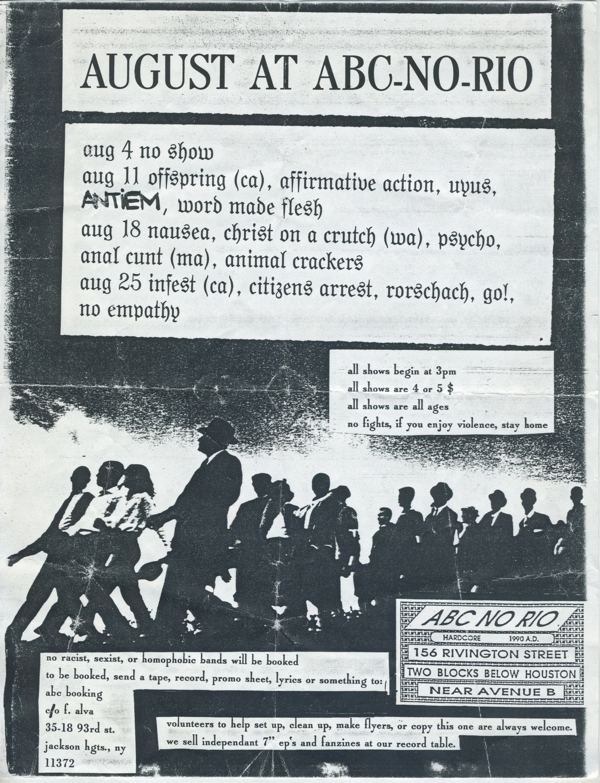 Vintage ABC No Rio &quot;NYC&quot; August Schedule Flyer