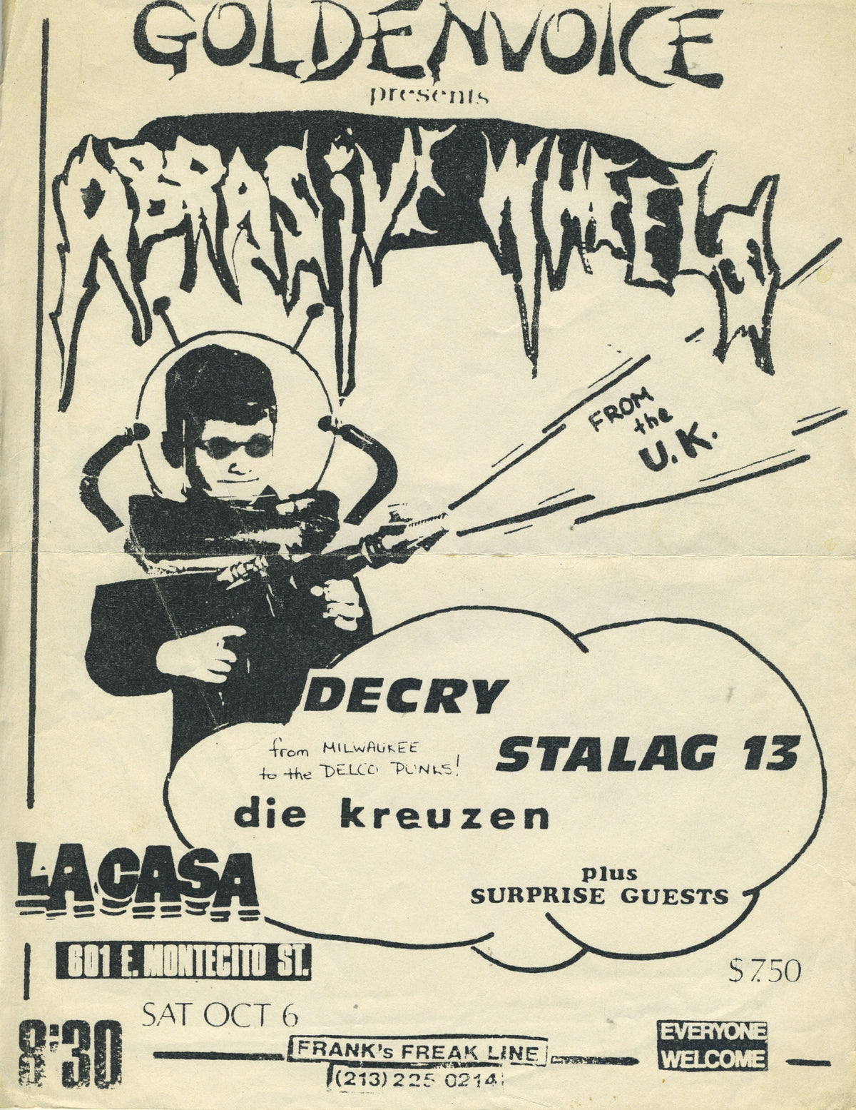 Vintage Abrasive Wheels Decry Stalag 13 Die Kreuzen "La Casa" Santa Barbara, CA Flyer