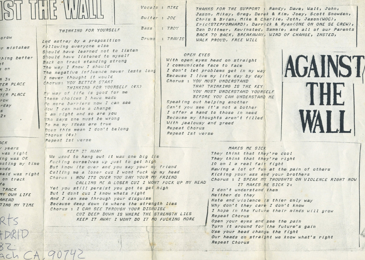 Vintage Against The Wall &quot;Sunset Beach, CA&quot; Demo Tape Includes Lyrics + Insert