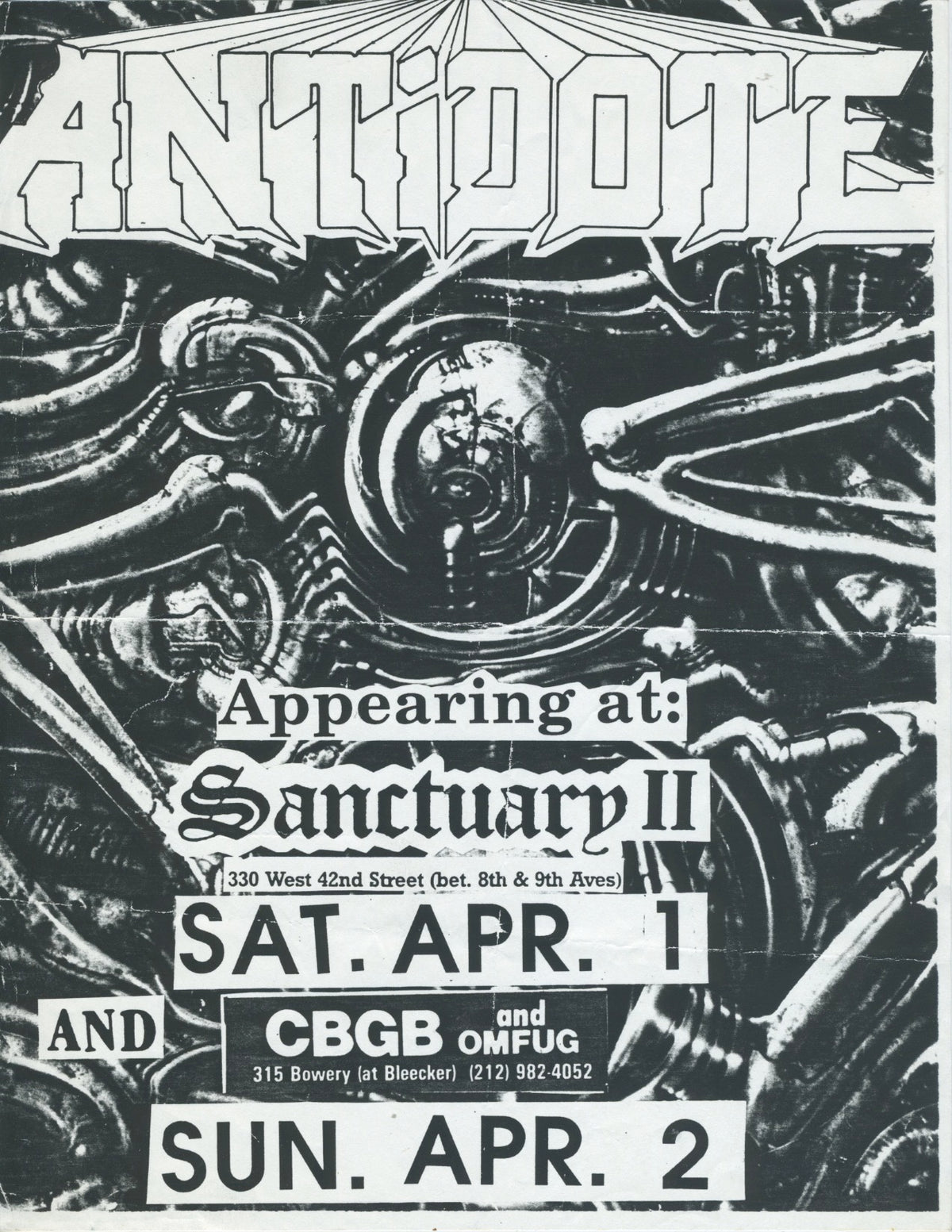 Vintage Antidote CBGB & Sanctuary II "NYHC" Flyer