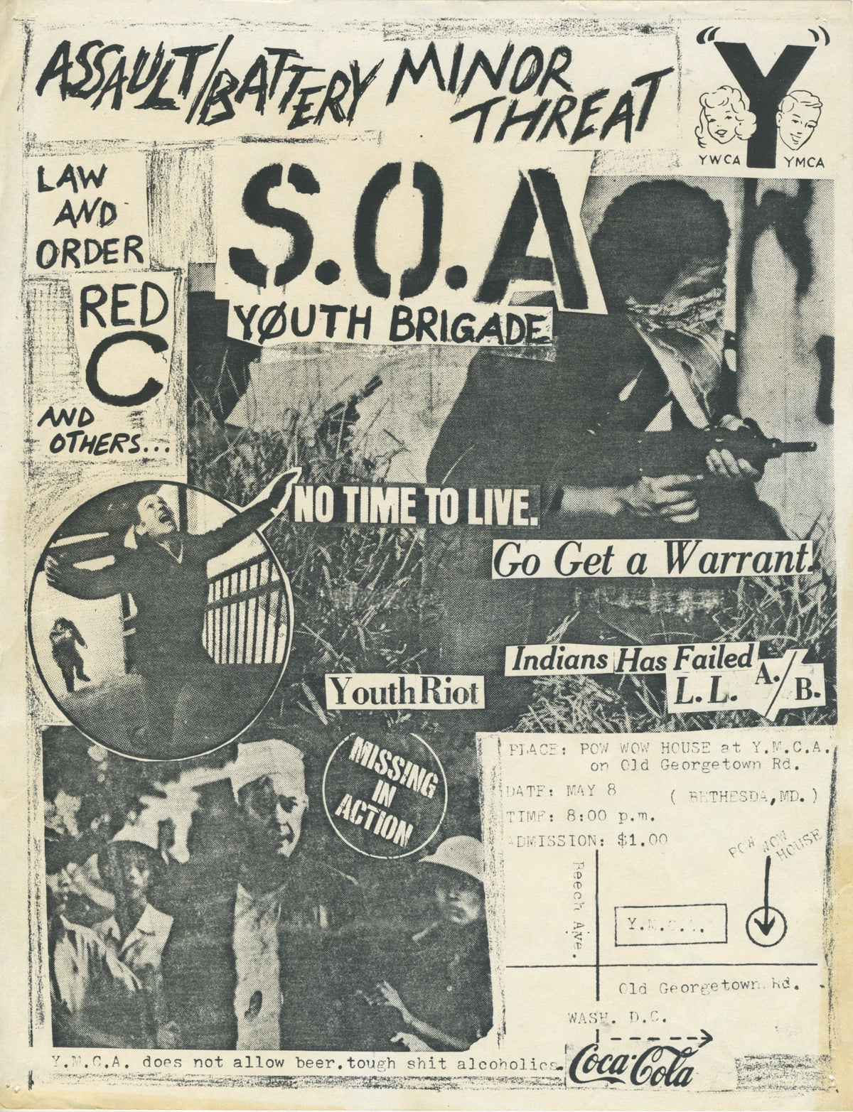Vintage S.O.A Assault/Battery Minor Threat Youth Brigade Law And Order Red C "Pow Wow House YMCA" Washington, DC Flyer - jointcustodydc
