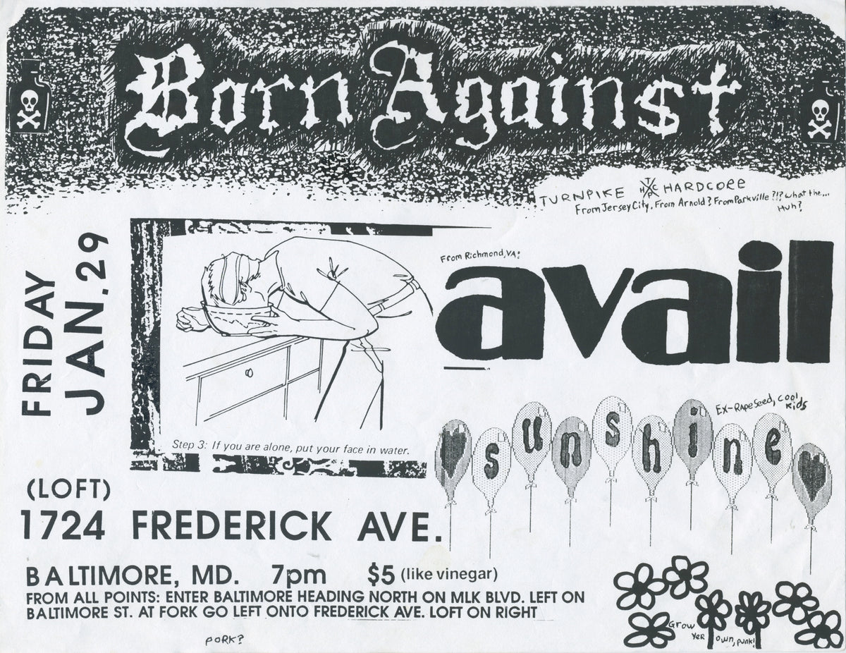 Vintage Born Against Avail &amp; Sunshine &quot;The Loft&quot; Baltimore, MD Flyer