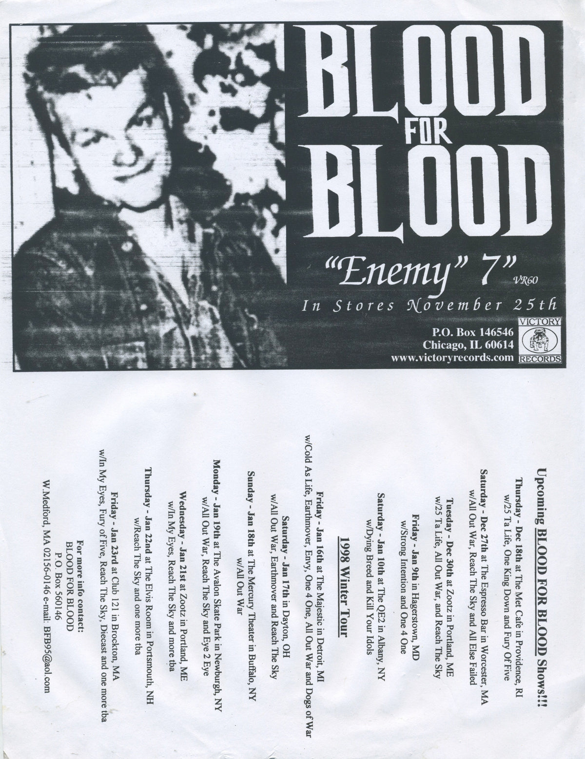 Vintage Blood For Blood "Enemy" Promotional Tour Flyer - jointcustodydc