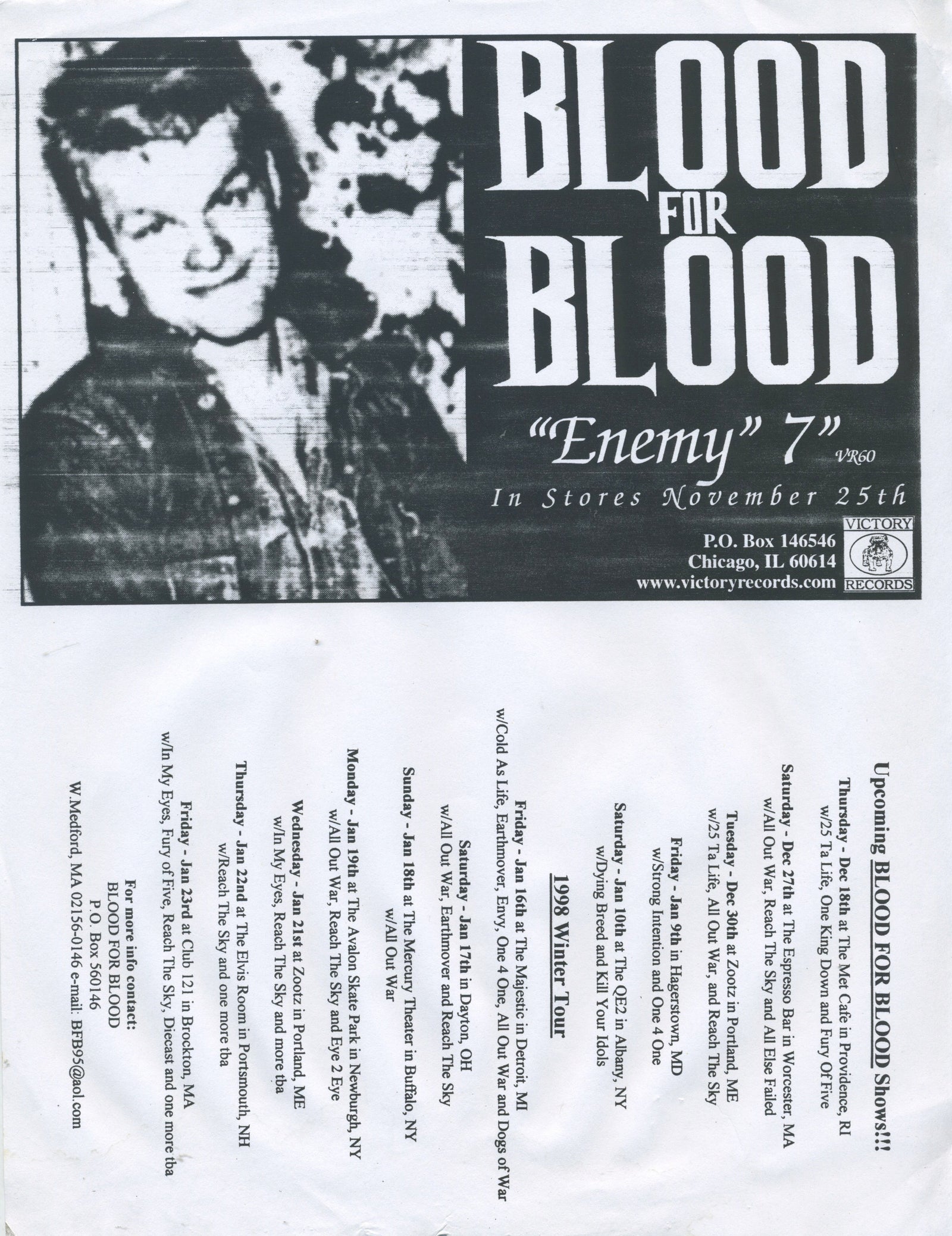 Vintage Blood For Blood "Enemy" Promotional Tour Flyer - jointcustodydc