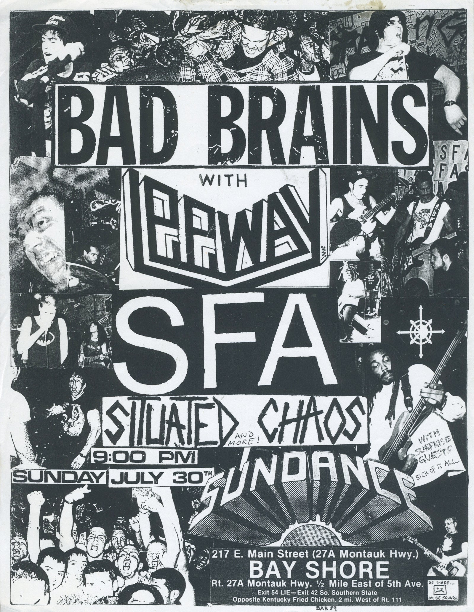 Vintage Bad Brains Leeway SFA Situated Chaos + Sick Of It All "Sundance Bayshore" Hardcore Flyer - jointcustodydc