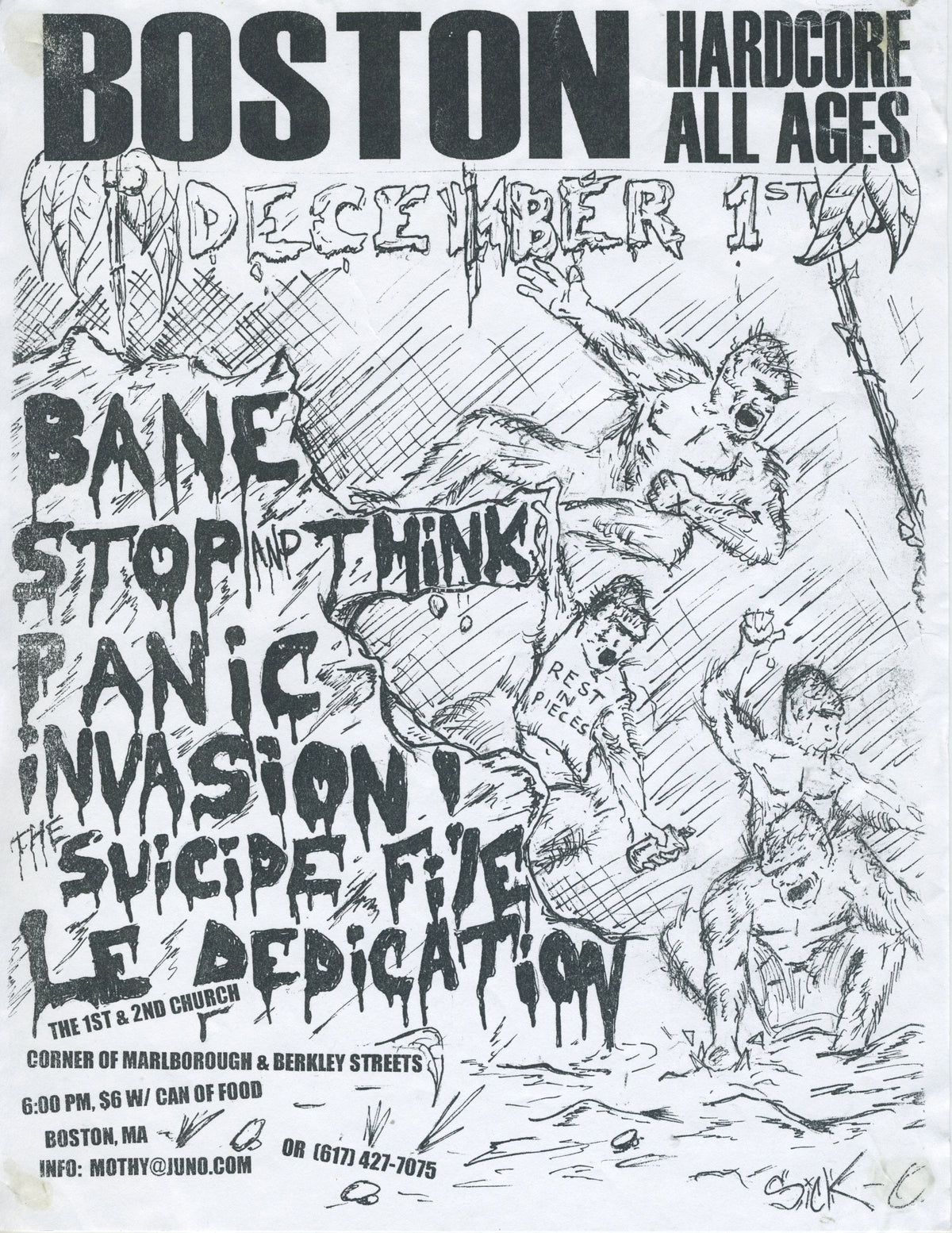 Vintage Bane Stop And Think Panic Invasion Suicide File Le Dedication Show Flyer