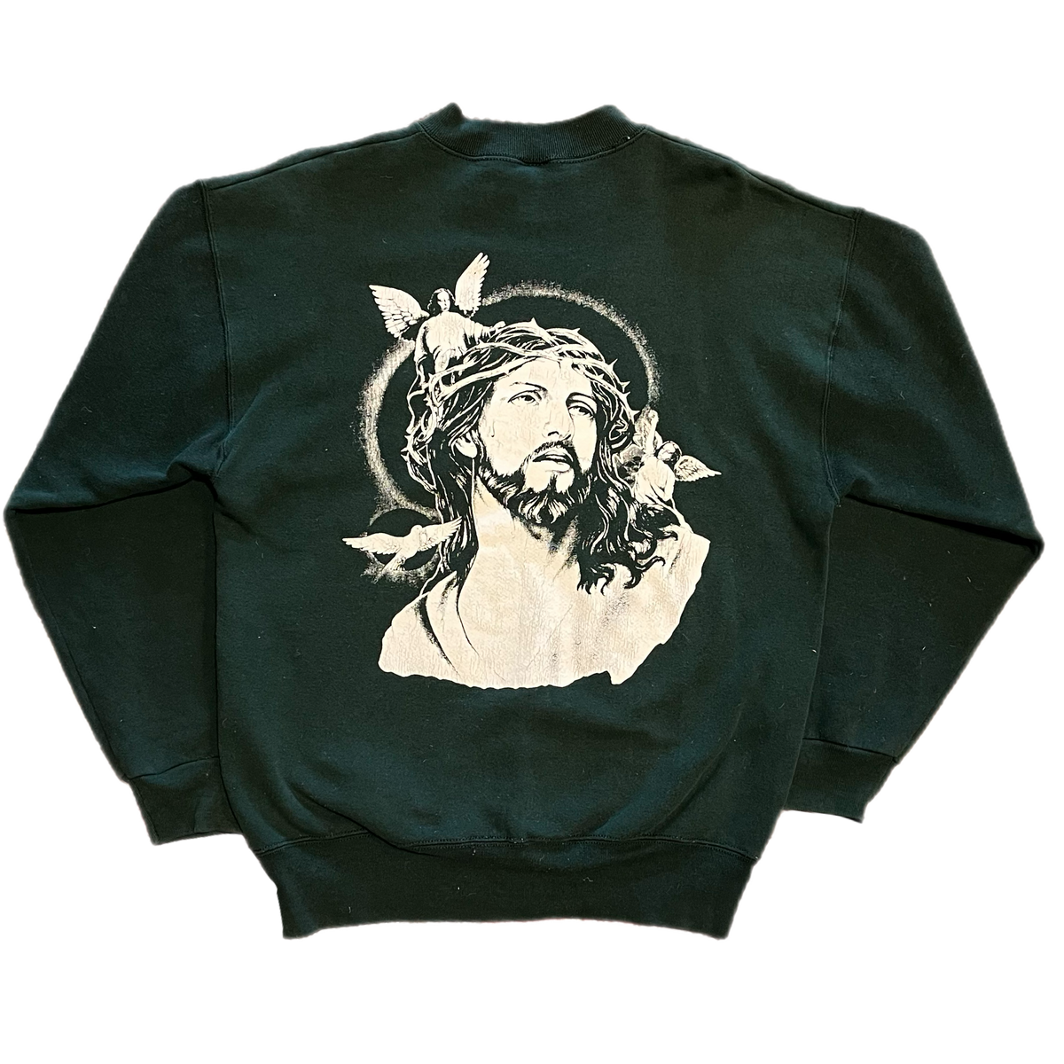 Vintage Jesus Christ "Holy Cross" Crewneck '90s Forest Green Sweatshirt