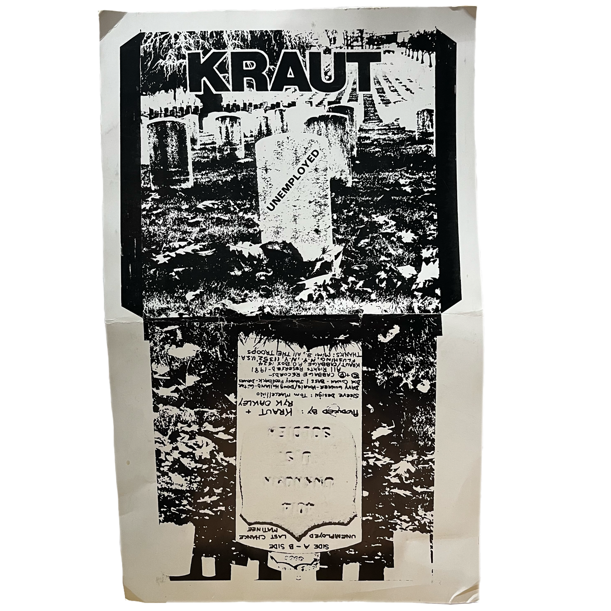Vintage KRAUT "Unemployed" 7" UNCUT 3rd Edition Glossy Cardstock Sleeve