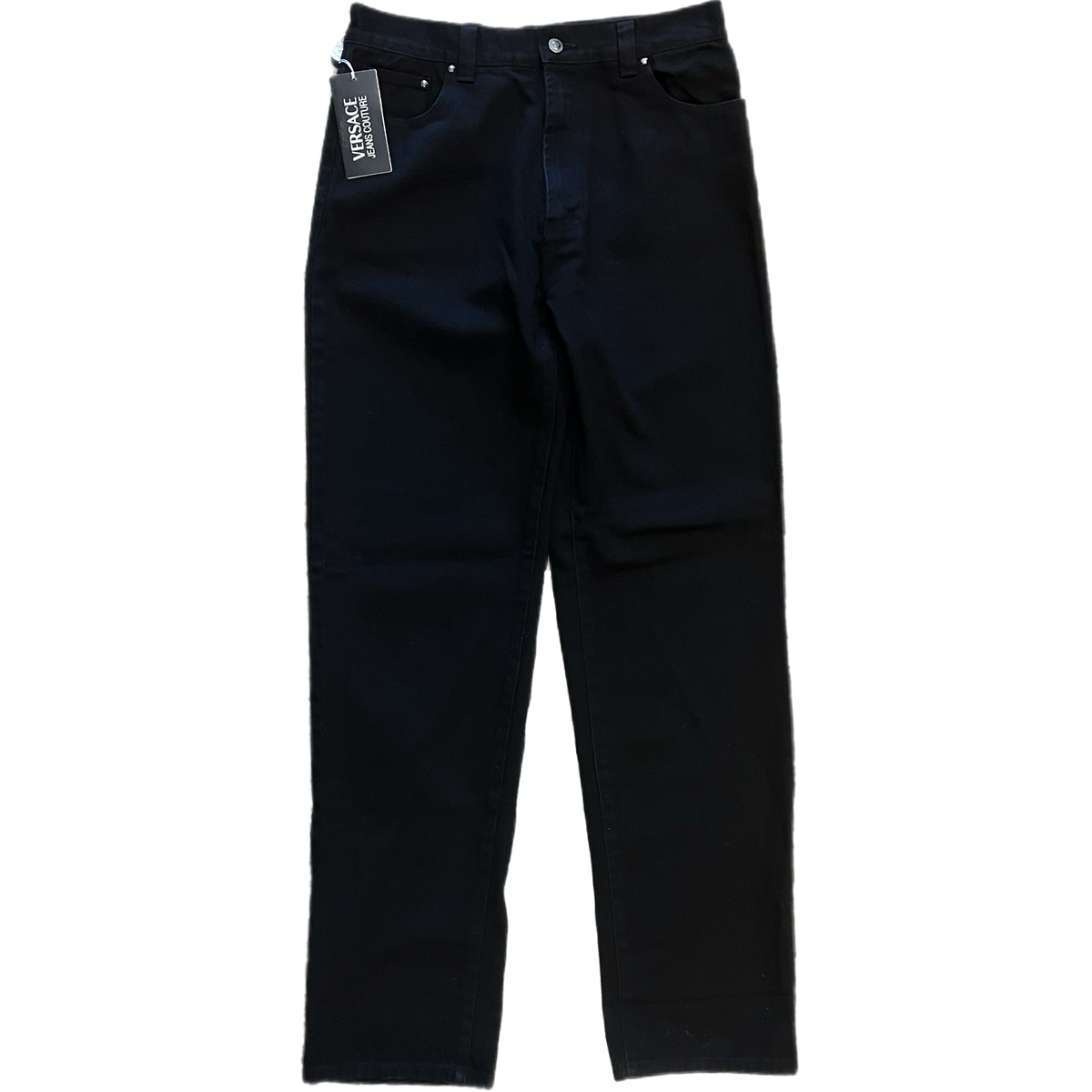 Vintage Versace Jeans Couture "Made in Italy" Medusa Head 32x33 DEADSTOCK '90s Straight Leg Black Denim Jeans
