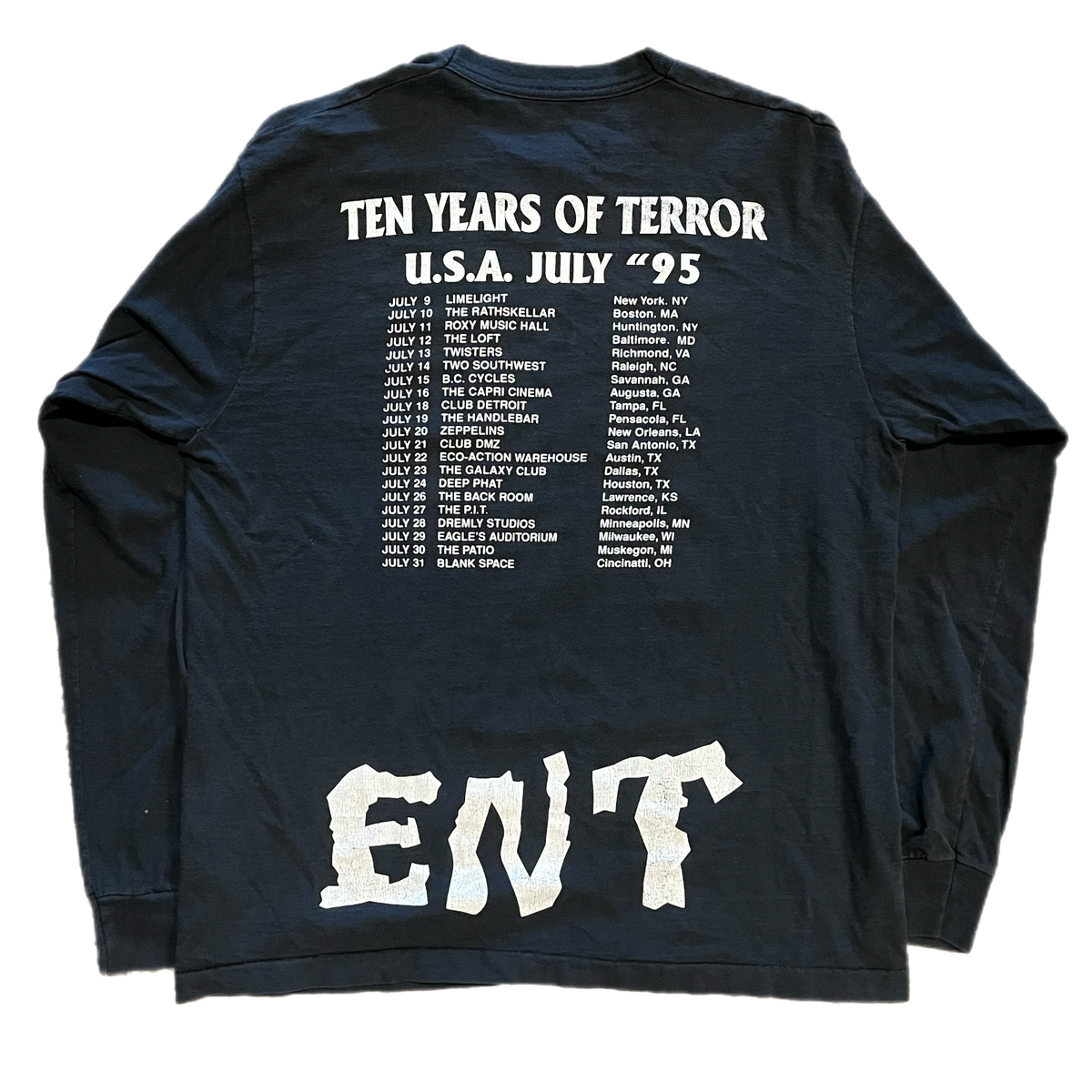 Vintage Extreme Noise Terror "Ten Years Of Terror" '95 Tour Long Sleeve Shirt