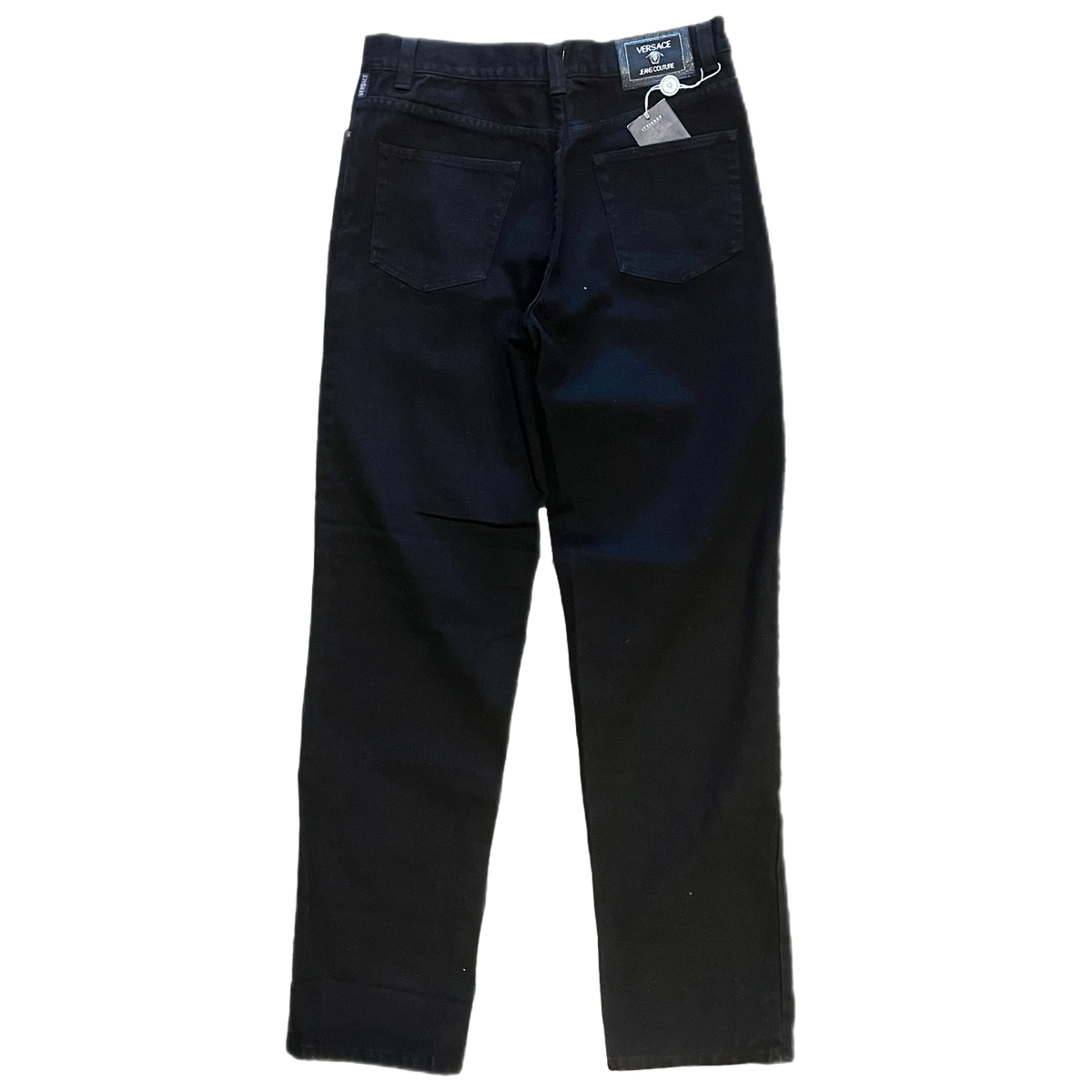 Vintage Versace Jeans Couture "Made in Italy" Medusa Head 32x33 DEADSTOCK '90s Straight Leg Black Denim Jeans