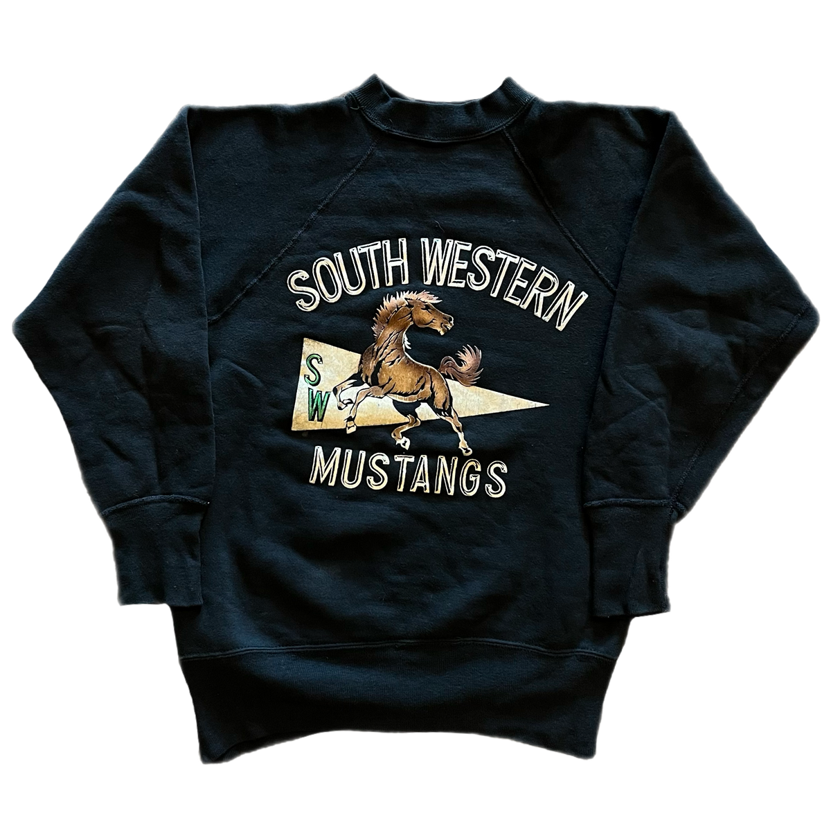 Vintage South Western "Mustangs" Flock Print Raglan Sweatshirt