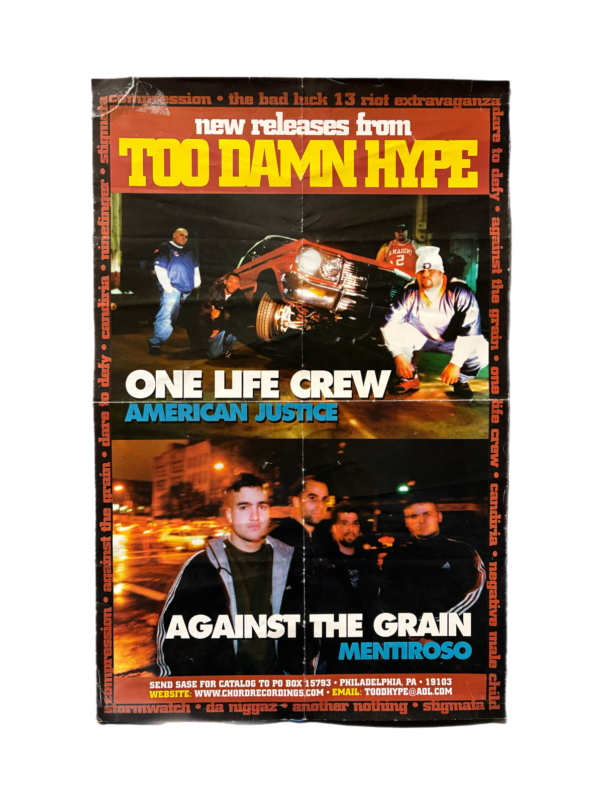 Vintage Too Damn Hype Records "One Life Crew/Against the Grain" Promo Poster