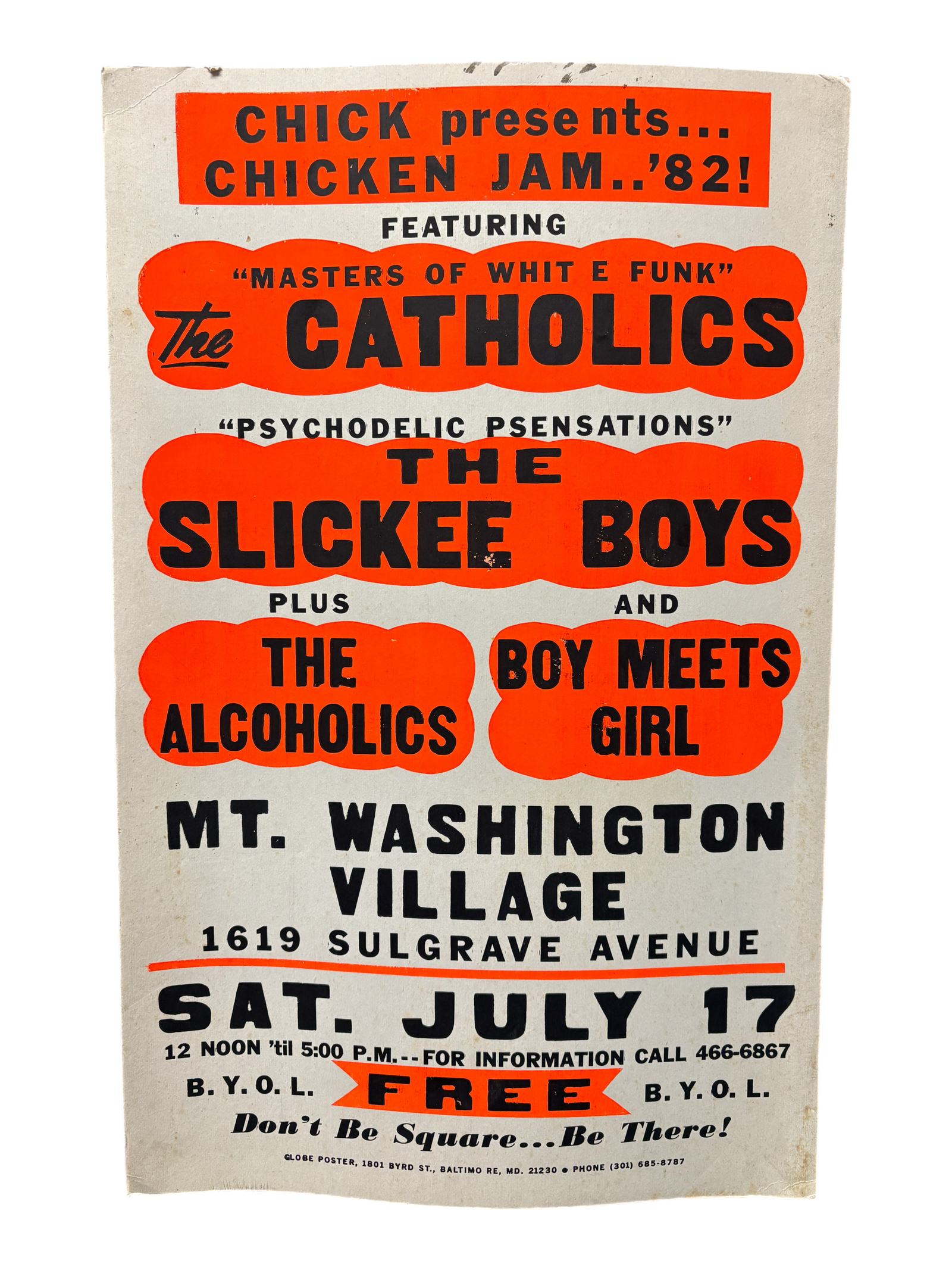 Vintage The Catholics/The Slickee Boys "Live at Mt. Washington Village 1982" Globe Poster - jointcustodydc