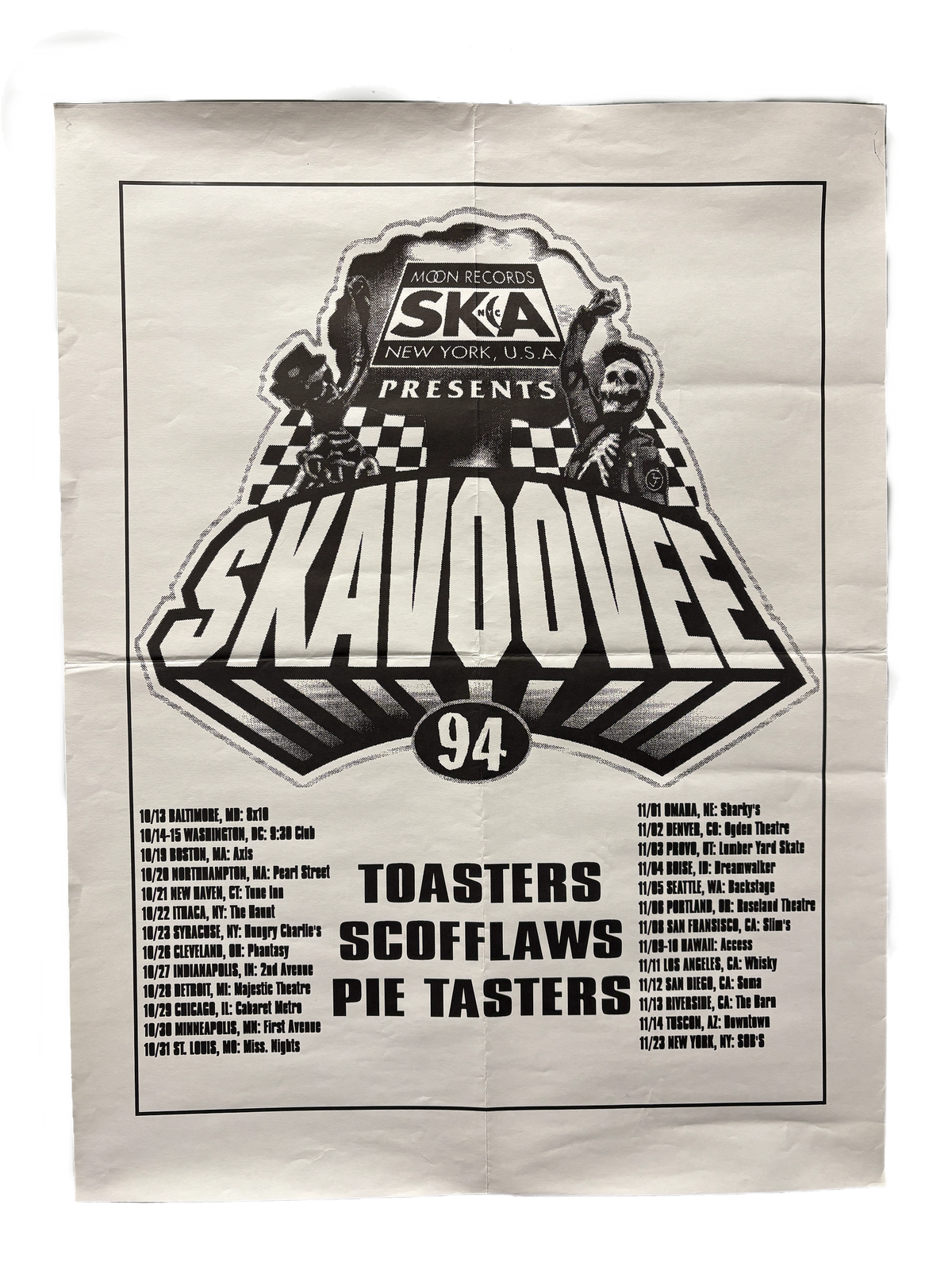 Vintage The Toasters/The Scofflaws/Pietasters "Skavoovee '94" Tour Poster