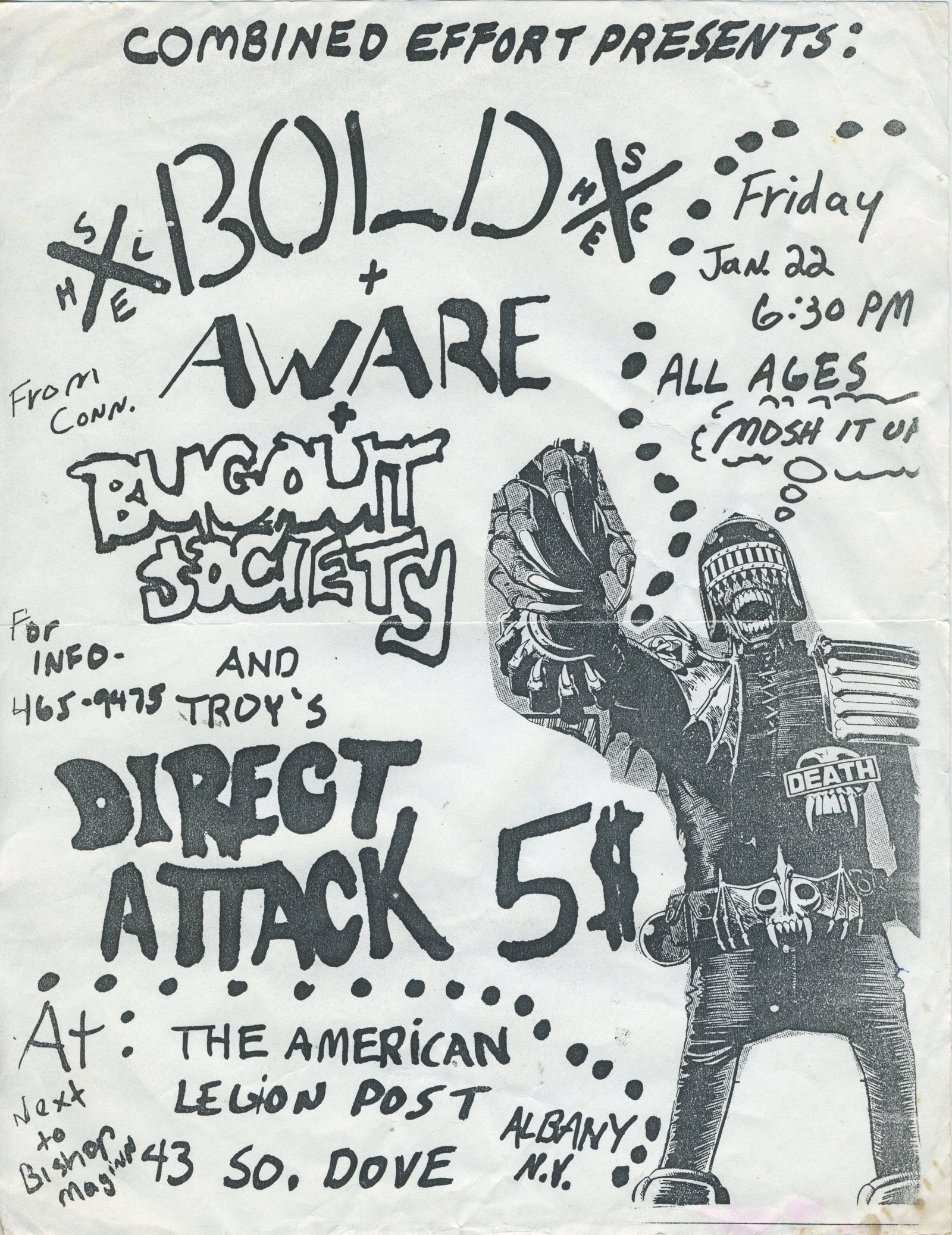 Vintage Bold Aware Bugout Society Direct Attack "Combined Effort" American Legion Hardcore Flyer - jointcustodydc