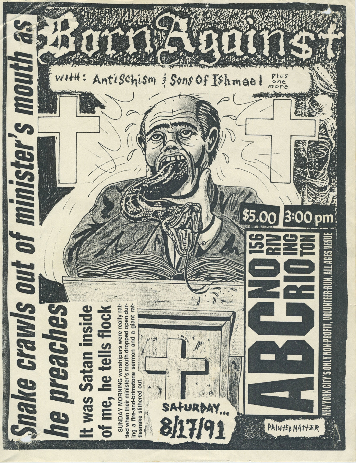 Vintage Born Against Antischism & Sons Of Ishmael "ABC No Rio" Show Flyer - jointcustodydc