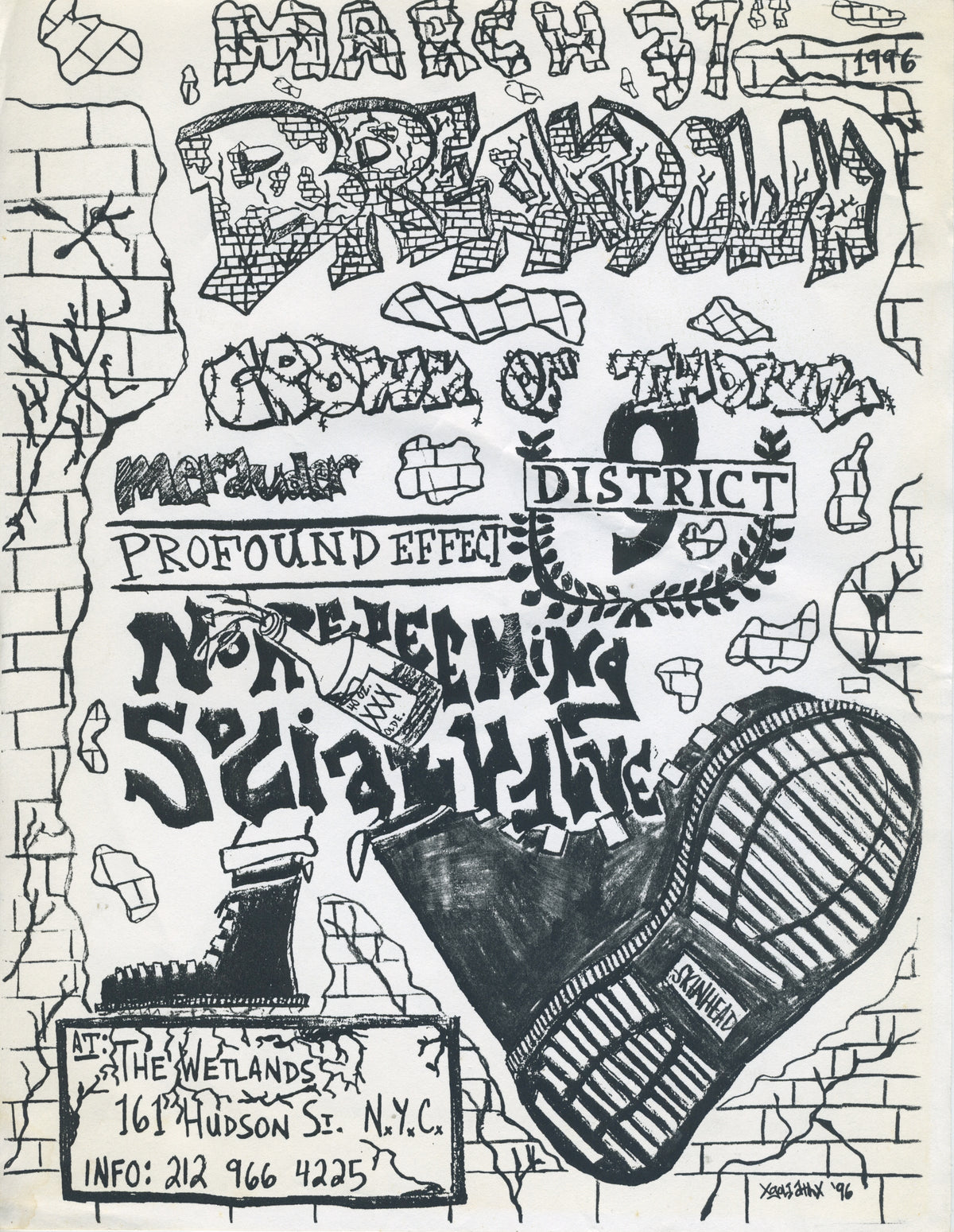Vintage Breakdown Merauder District 9 Crown Of Thornz Profound Effect NRSV "The Wetlands" NYHC Show Flyer