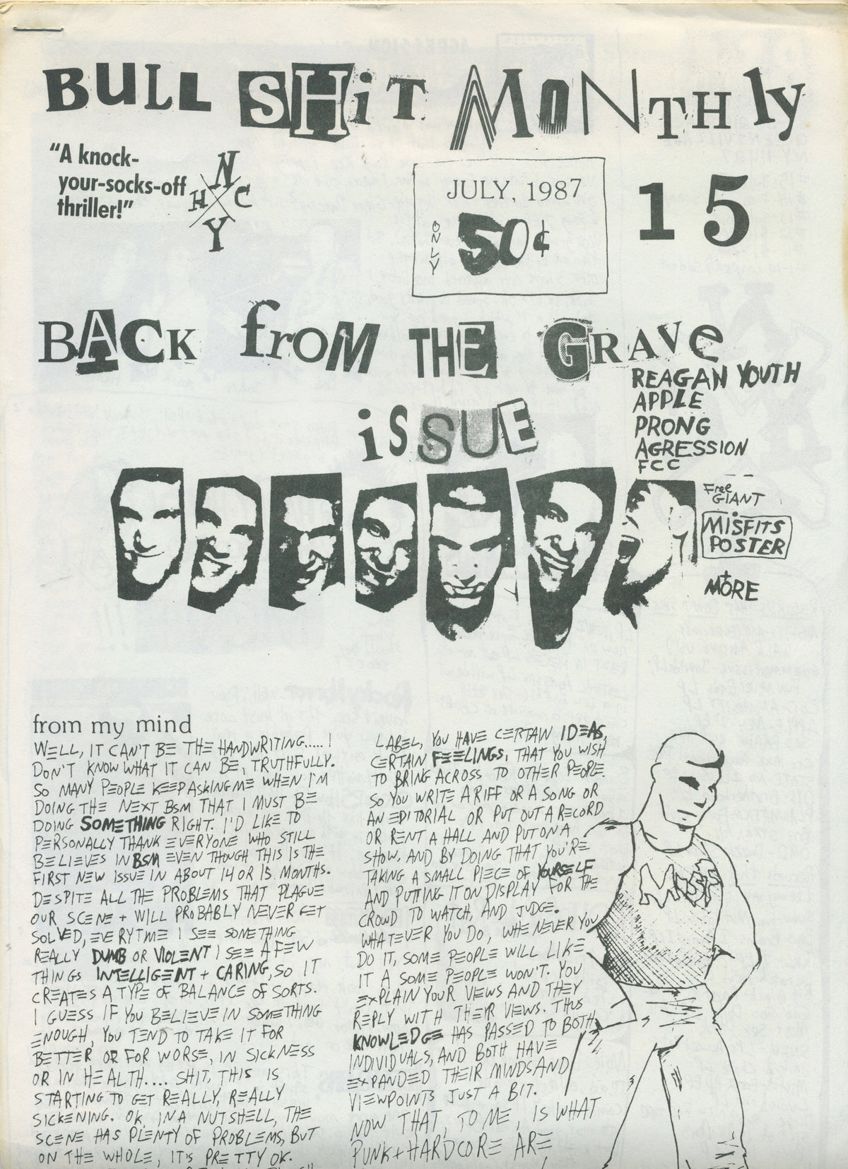 Vintage Bullshit Monthly "Back From The Grave" OVERSIZED Issue #15 Reagan Youth A.P.P.L.E. + Misfits Poster - jointcustodydc