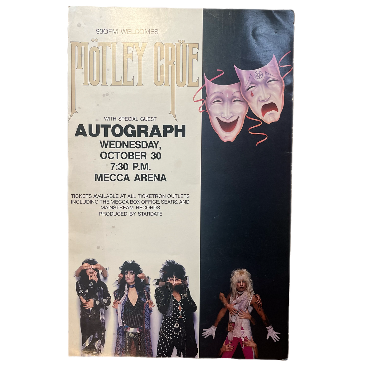 Vintage Motley Crue &quot;Mecca Arena&quot; Theatre Of Pain Era Milwaukee Poster