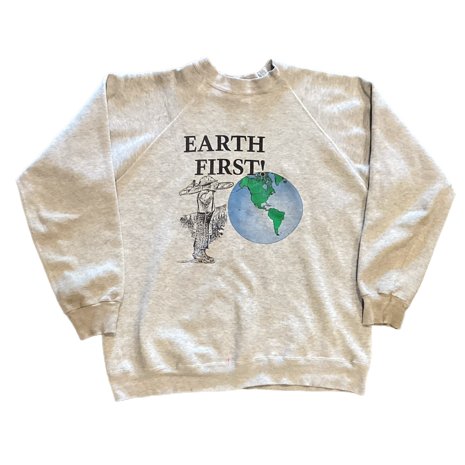 Vintage Earth First! "Log The Planets" Raglan Crewneck Sweatshirt - jointcustodydc