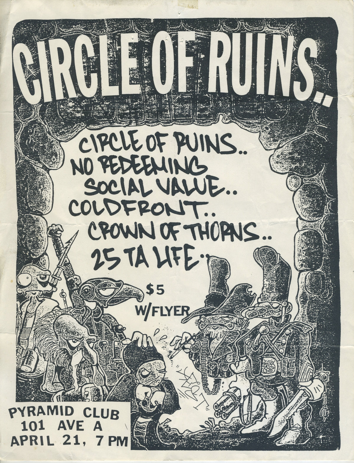 Vintage Circle Of Ruins NRSV Cold Front Crown Of Thorns 25 Ta Life "Pyramid Club" NYC Show Flyer - jointcustodydc