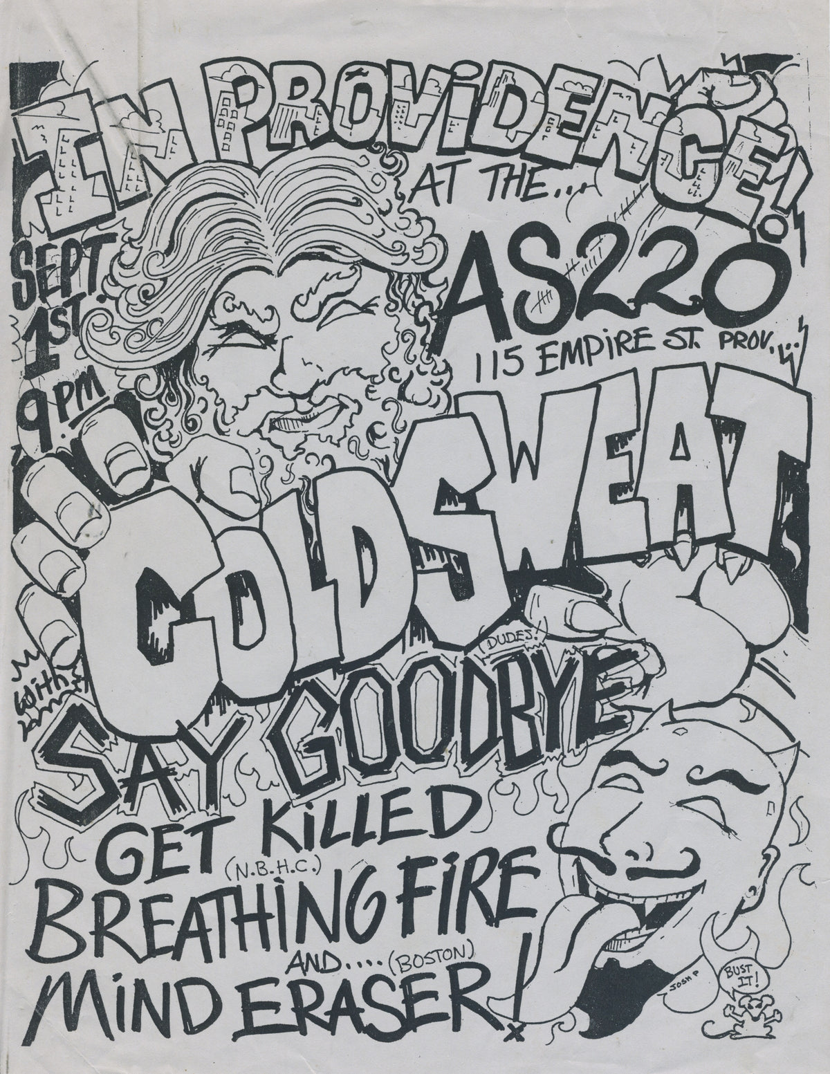 Cold Sweat Say Goodbye Get Killed Breathing Fire Mind Eraser "AS220" Providence, RI Flyer