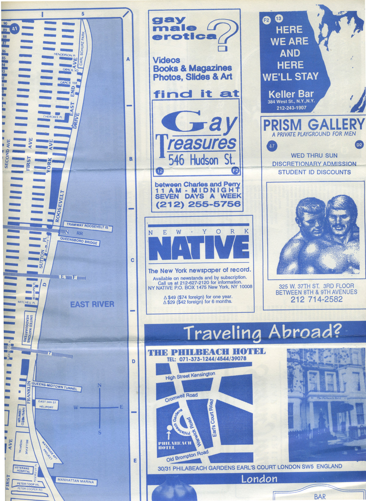 Vintage Columbia Fun Maps &quot;The Gay And Lesbian World&quot; Manhattan Summer Edition &#39;92