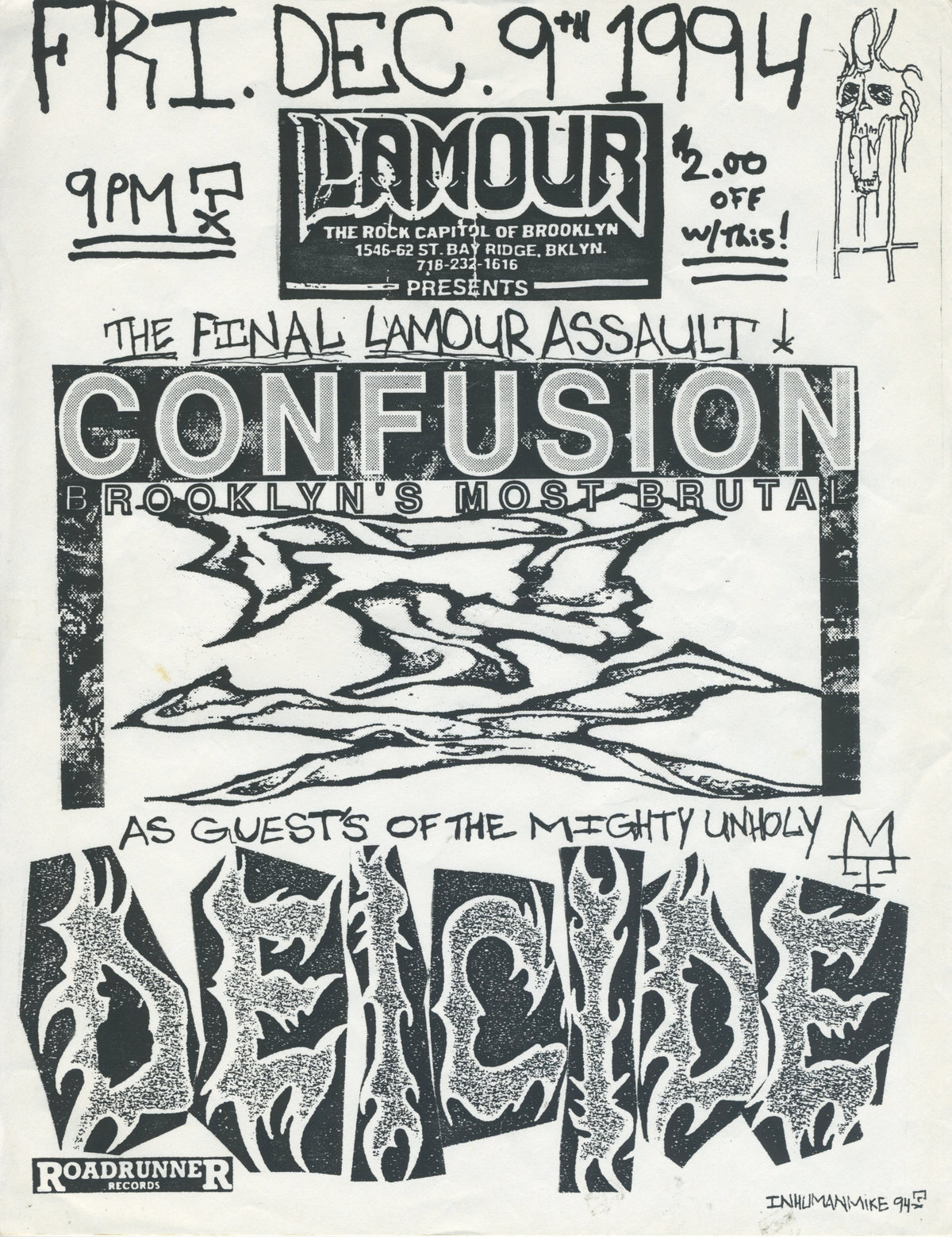 Vintage DEICIDE & Confusion "The Final L'Amour Assault" Flyer