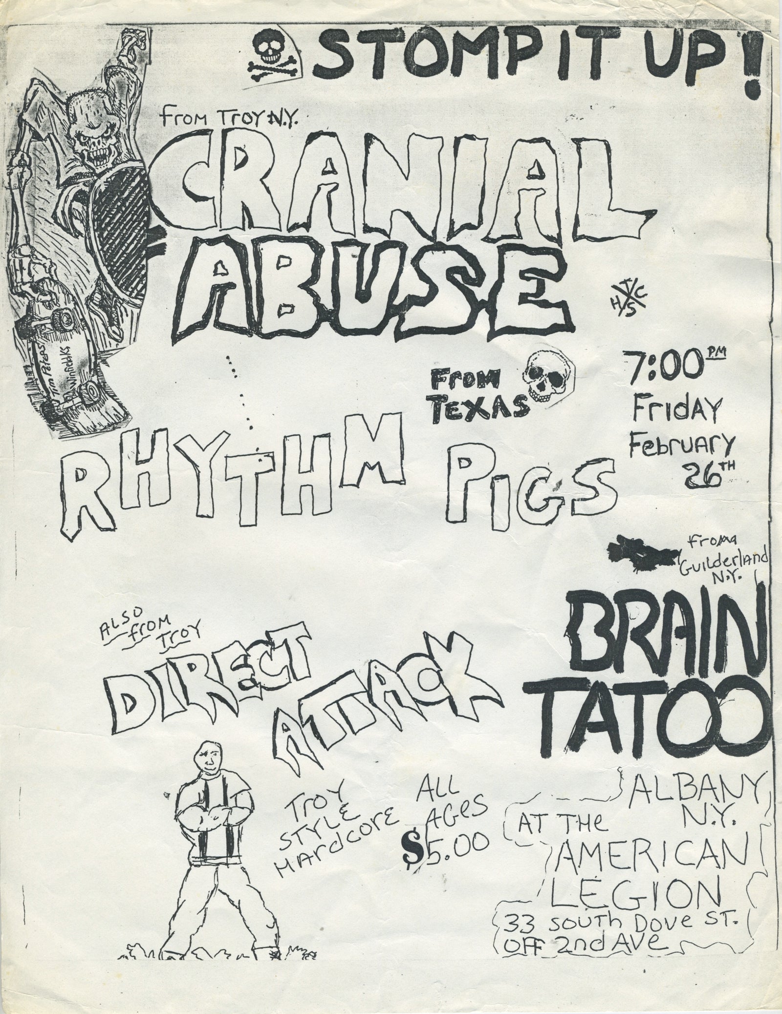 Vintage Cranial Abuse Rhythm Pigs Direct Attack Brain Tatoo "The American Legion" Hardcore Flyer - jointcustodydc