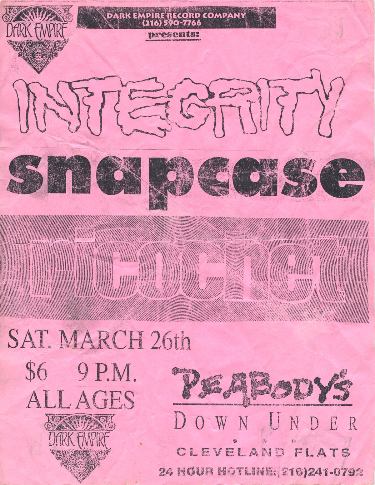 Vintage Integrity Snapcase Ricochet "Dark Empire Presents" Peabody's Flyer