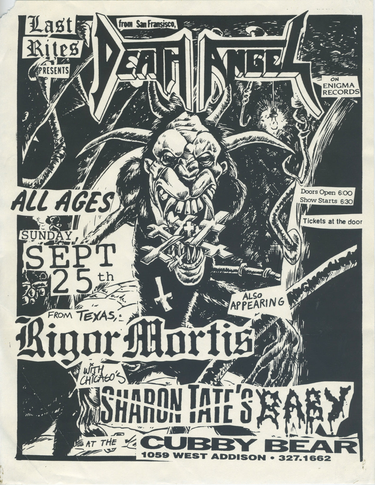 Vintage Death Angel Rigor Mortis Sharon Tate&#39;s Baby &quot;Cubby Bear&quot; Chicago Flyer