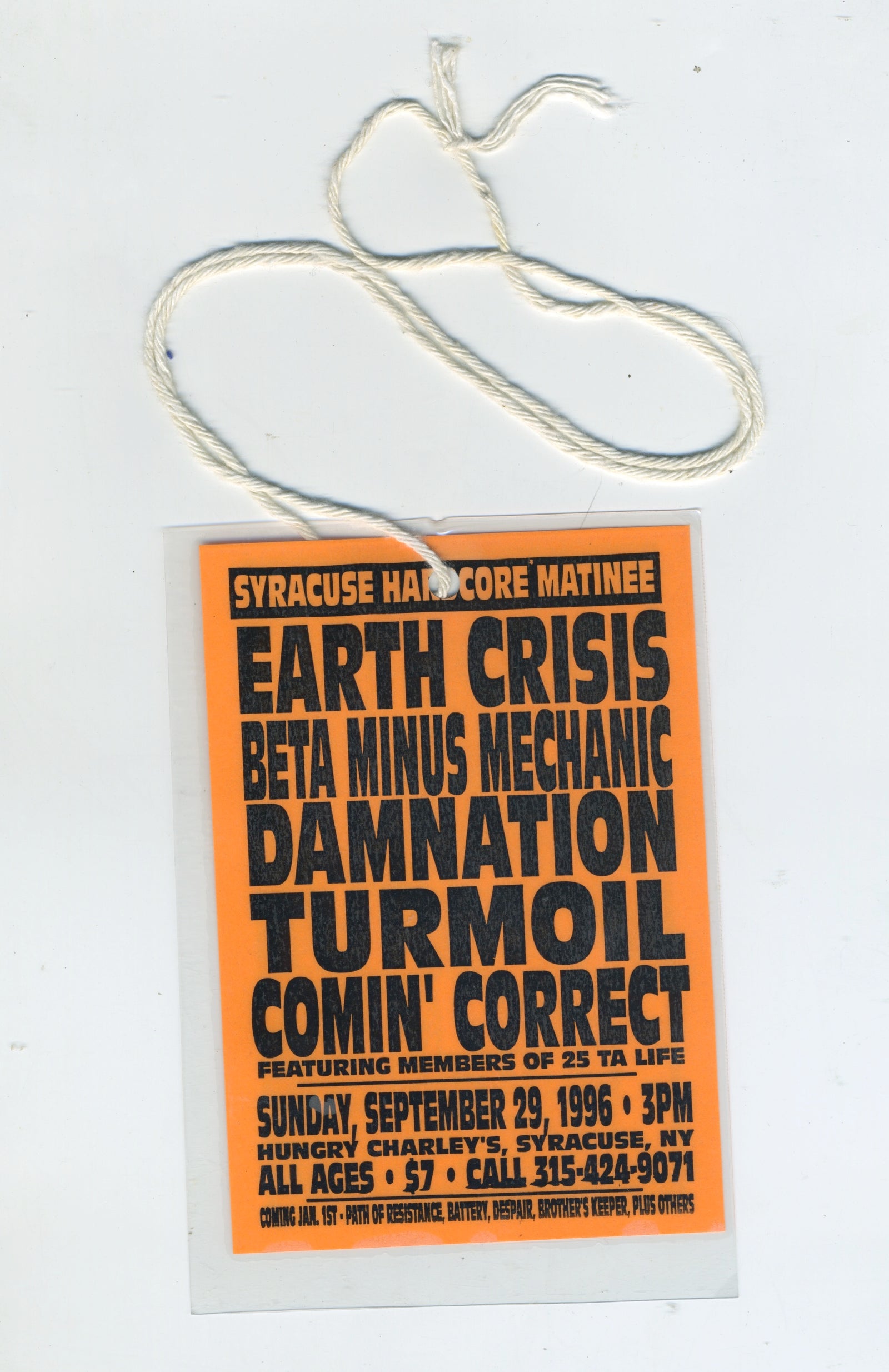 Vintage Earth Crisis Beta Minus Mechanic Damnation Turmoil Comin' Correct "Syracuse Hardcore Matinee" '96 Laminate - jointcustodydc