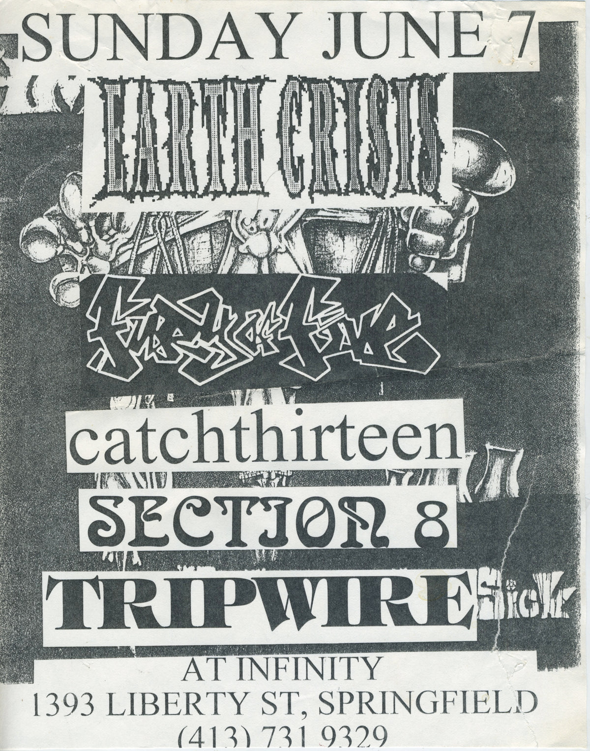 Vintage Earth Crisis Fury Of Five Catch Thirteen Section 8 Tripwire &quot;Springfield, MA&quot; Show Flyer