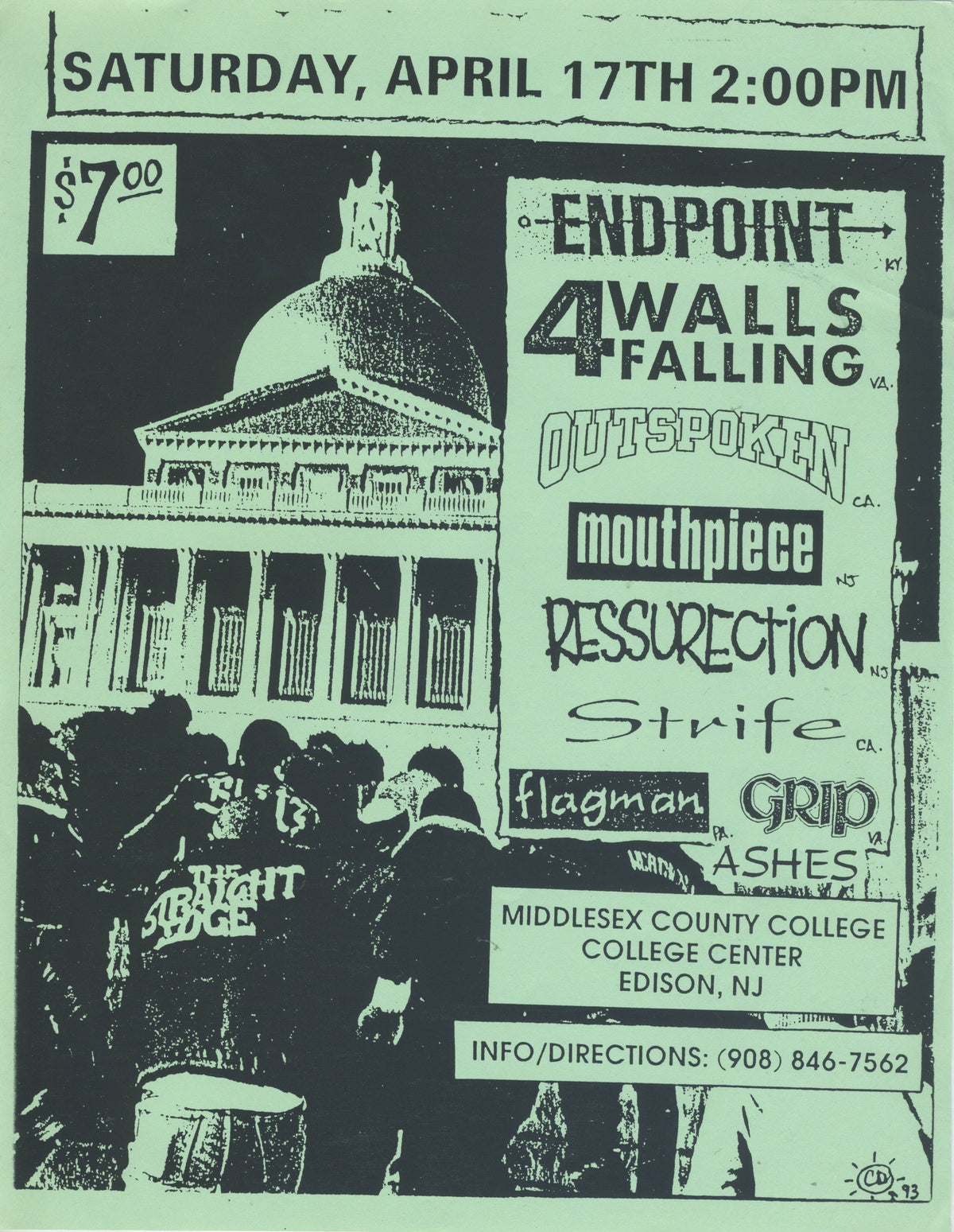 Vintage 4 Walls Falling Flagman Outspoken &quot;Middlesex County College Center, NJ&quot; Show Flyer